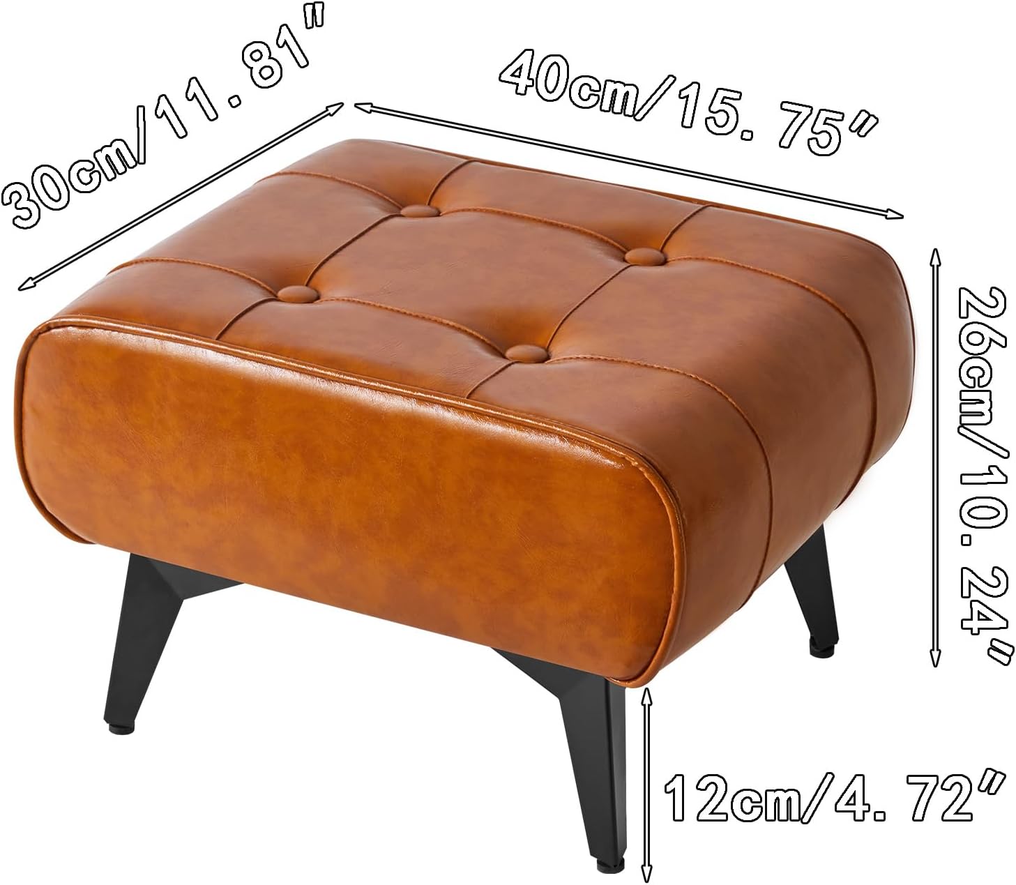 YMYNY Ottoman, Foot Stool with Metal Legs, Faux Leather Stool, Pouf Couch Stool, Modern Multifunctional Small Square Accent Small Table for Bedroom, Living Room 15.75"D×11.81"W×10.24"H Orange UHBD037J