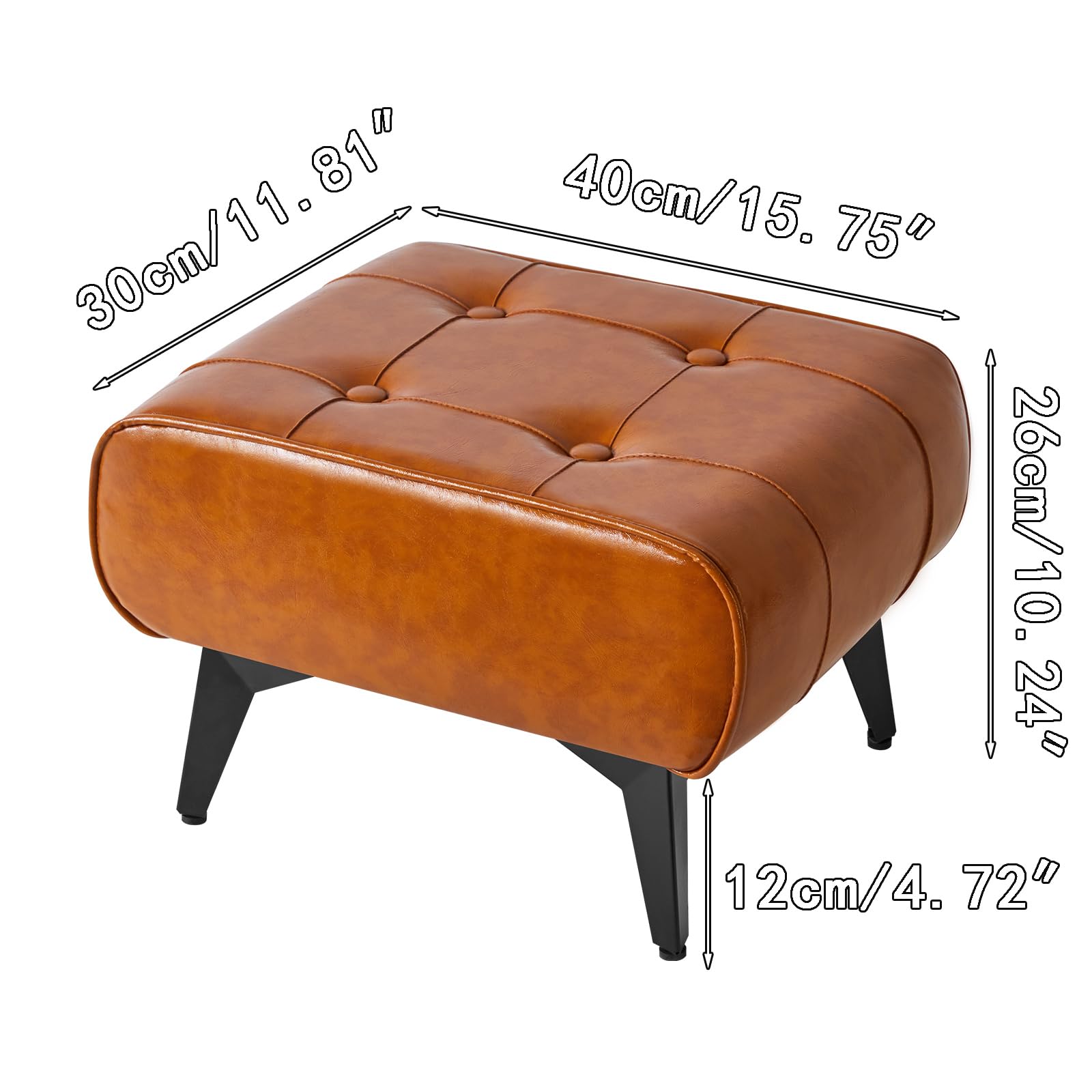 YMYNY 10.2 H Repose Pied Salon, Tabouret Repose-Pieds en Cuir PU avec Coussin Rembourré pour l'assise. Tabouret de Canapé Moderne, pour Salon, Chambre, Entrée, Orange HBD037J