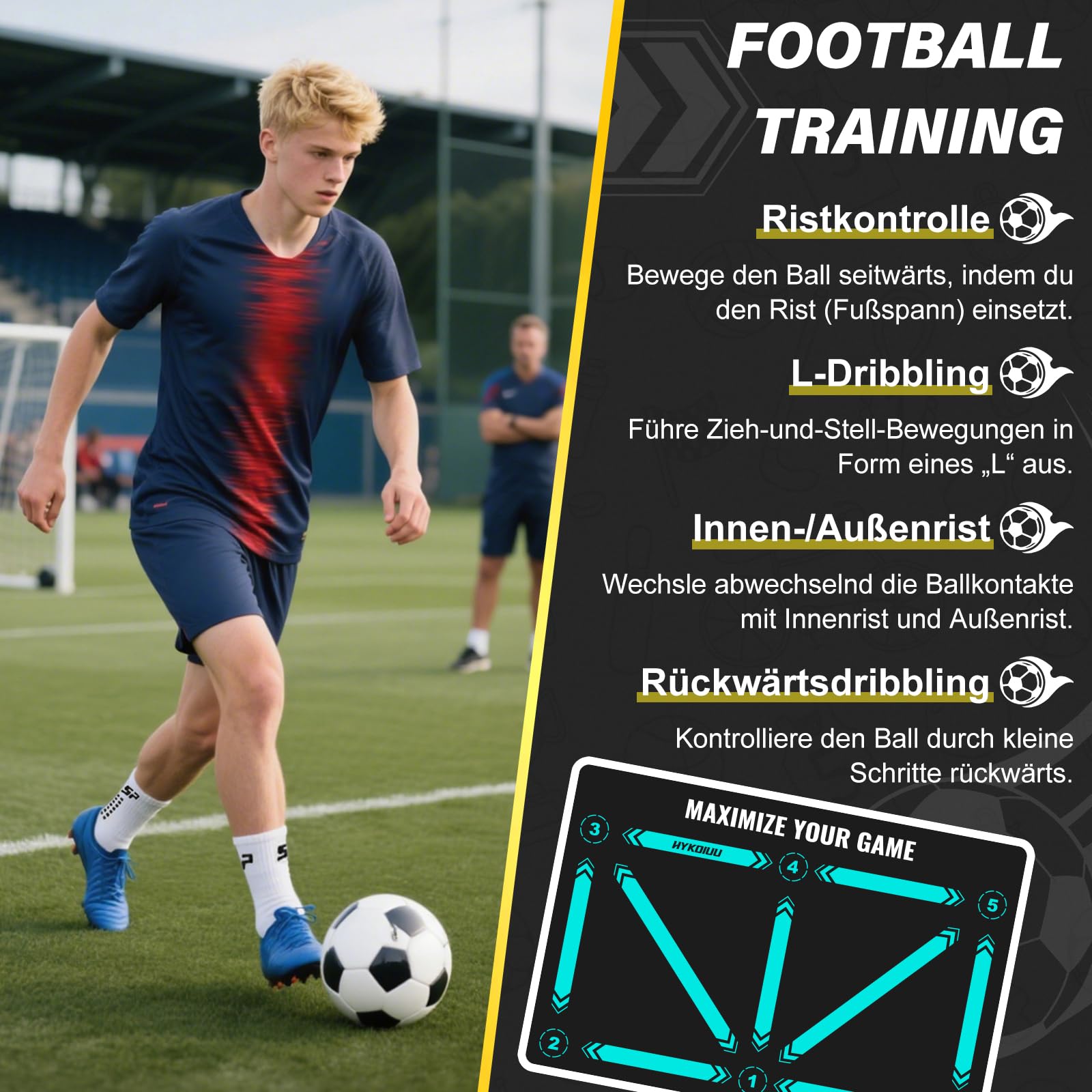 Fussball Matte Mit Trainingsvideo Rutschfest Silent Fussballmatte Training Kinder Trainingsmatte Für Ballkontrolle & Schritt-übungen Stoßdämpfende Fußball Trainingsmattem Trainingszubehör