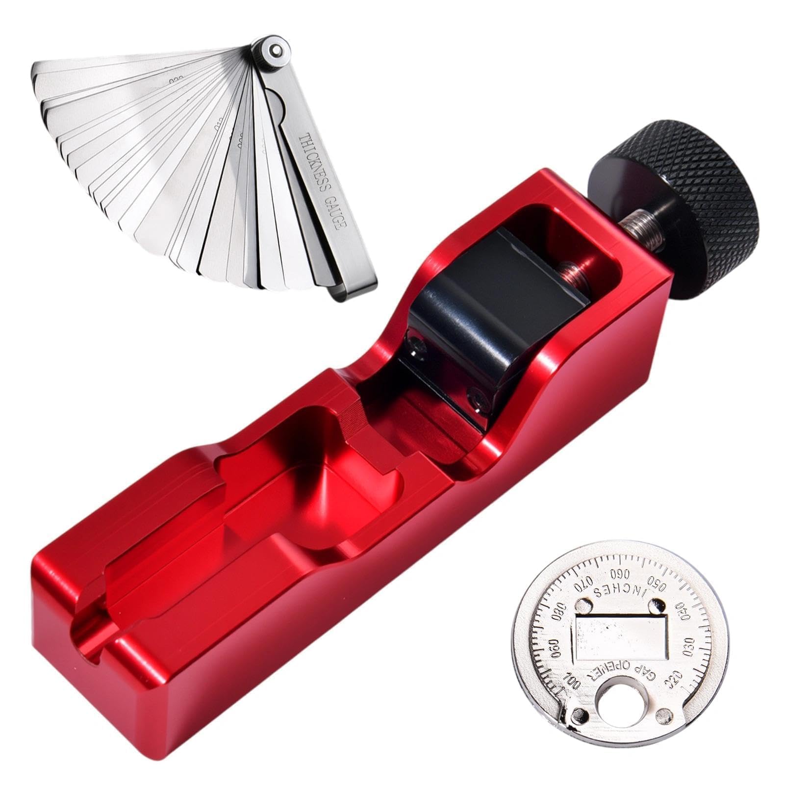 LEONTOOL Outil d’écartement des bougies d’allumage avec 32 lames Jauge d’épaisseur en acier et jauge d’écartement pour la plupart des bougies d’allumage à filetage de 10 mm 12 mm 14 mm 16 mm