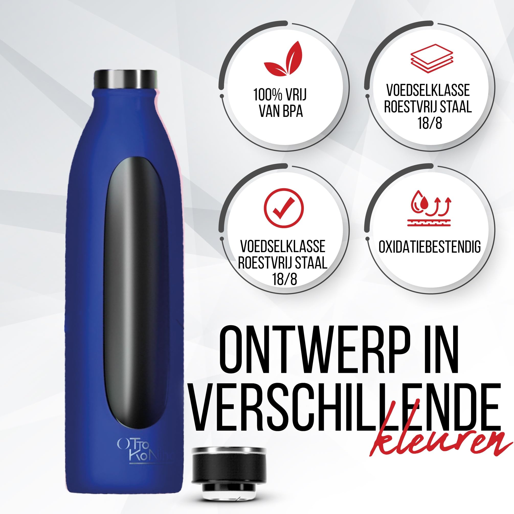 Roestvrijstalen Waterfles 1L - Otto Koning - Dubbelwandige Vacuü