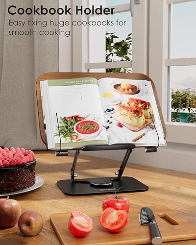 Miniatura 2 de aboutool - Soporte ajustable para libros con base giratoria de 360 y clips de página, soporte plegable para libros de cocina, soporte para libros de