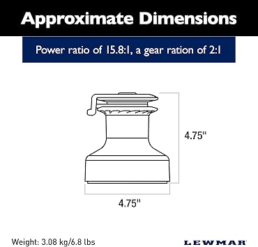 Lewmar Ocean Self Tailing Winch 14CST Single Speed in Chrome Single Speed Size 14 Winch, Gear Ratio 2:1, Power Ratio 15.8:1, Measures 4-3/4 in Base Diameter and is 4-3/4 Tall, no Tools Required