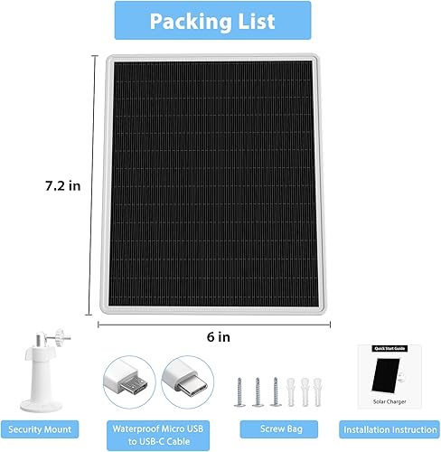 Miniatura 7 de LP Panel solar de 6 W para cámara de seguridad inalámbrica para exteriores, compatible con cámara de vigilancia alimentada por batería recargable,