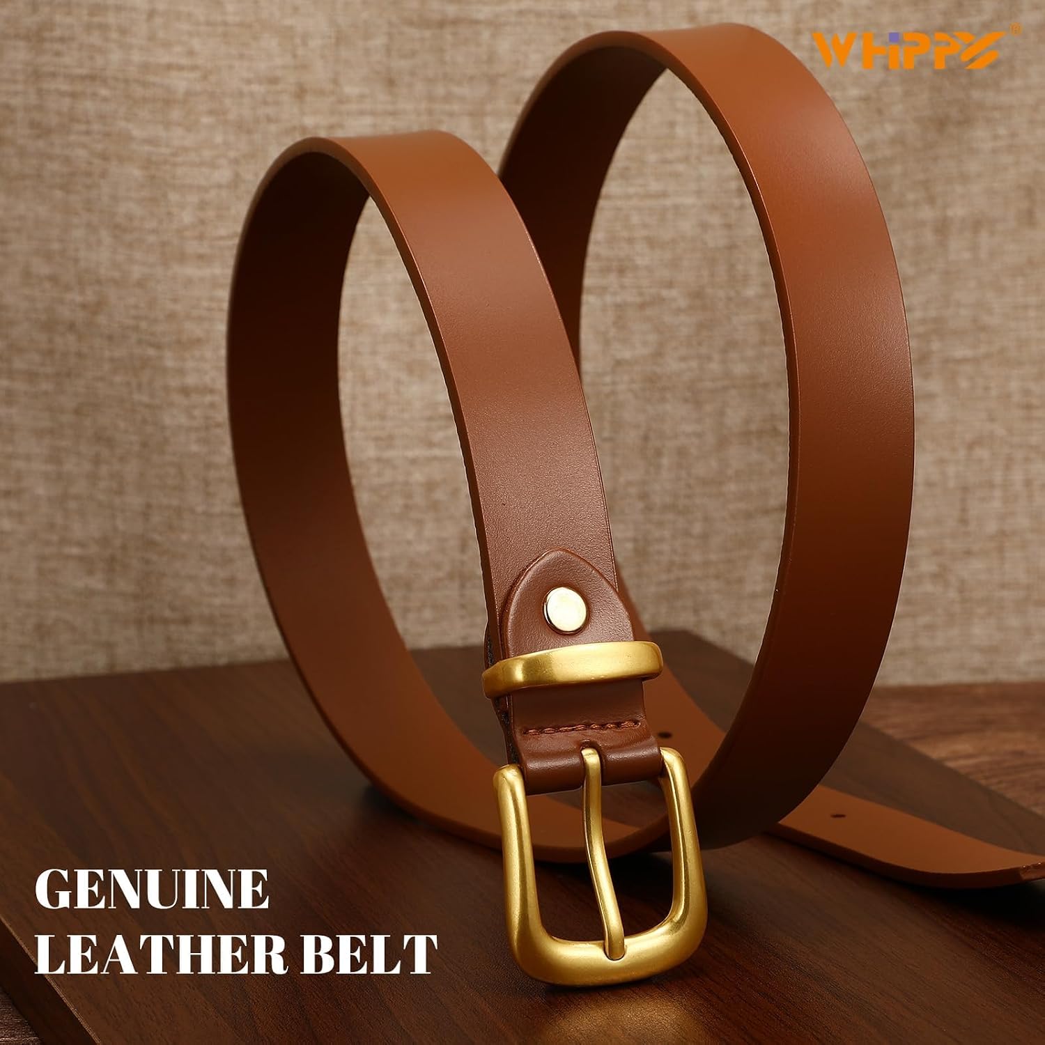 WHIPPY Womens Genuine Leather Belts for Jeans Pants Fashion Vintage Ladies Leather Belt with Gold Buckle