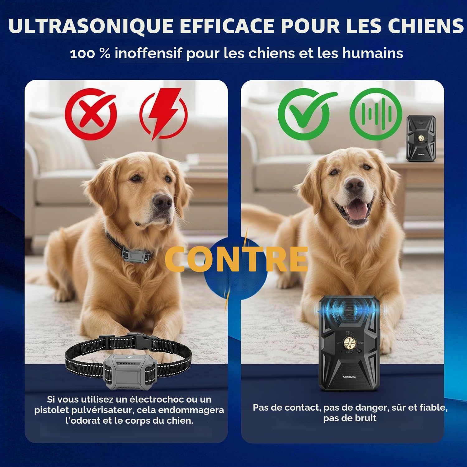 Anti Aboiement Chien, Dispositif Anti Aboiement Chien Ultrasons à 3 Modes, Boitier Anti Aboiement Chien de 33 Pieds, l'entraînement des Grands et Petits Chiens en Extérieur et Intérieur