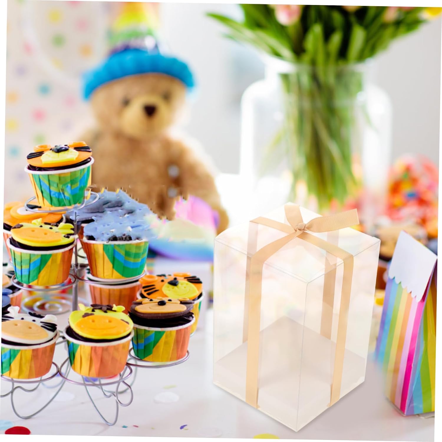 PLAFOPE Bulk Containers 8pcs Square Box with Ribbon Storage Container for Home Decor Color