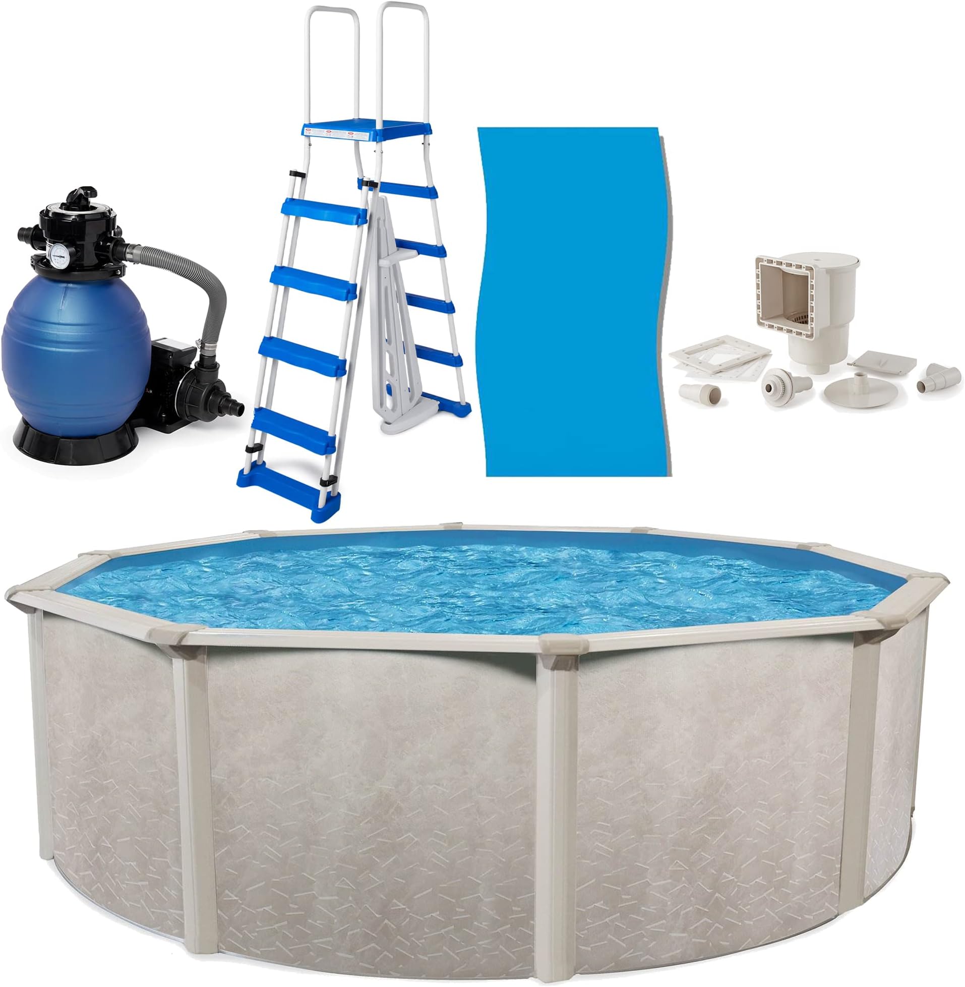 AquarianAbove Ground Pool Kit w/ Sand Filter & Pump, Phoenix Steel-Frame, 18', Gray - Large Heavy-Duty Outdoor Family Swimming Pool for Backyard, Patio, and Yard