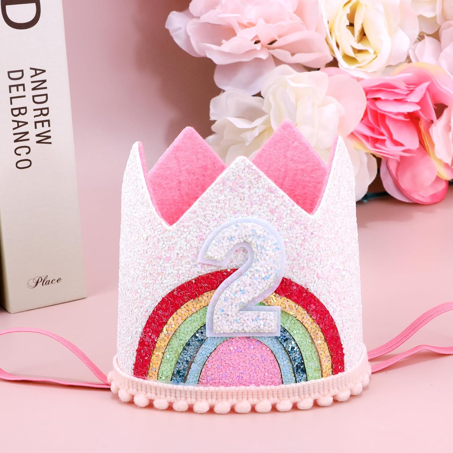 2nd Birthday Crown Princess Tiara, Rainbow Hat Headband - Birthday Gift Decorations and Accessories for Two Year Old Girl's Party