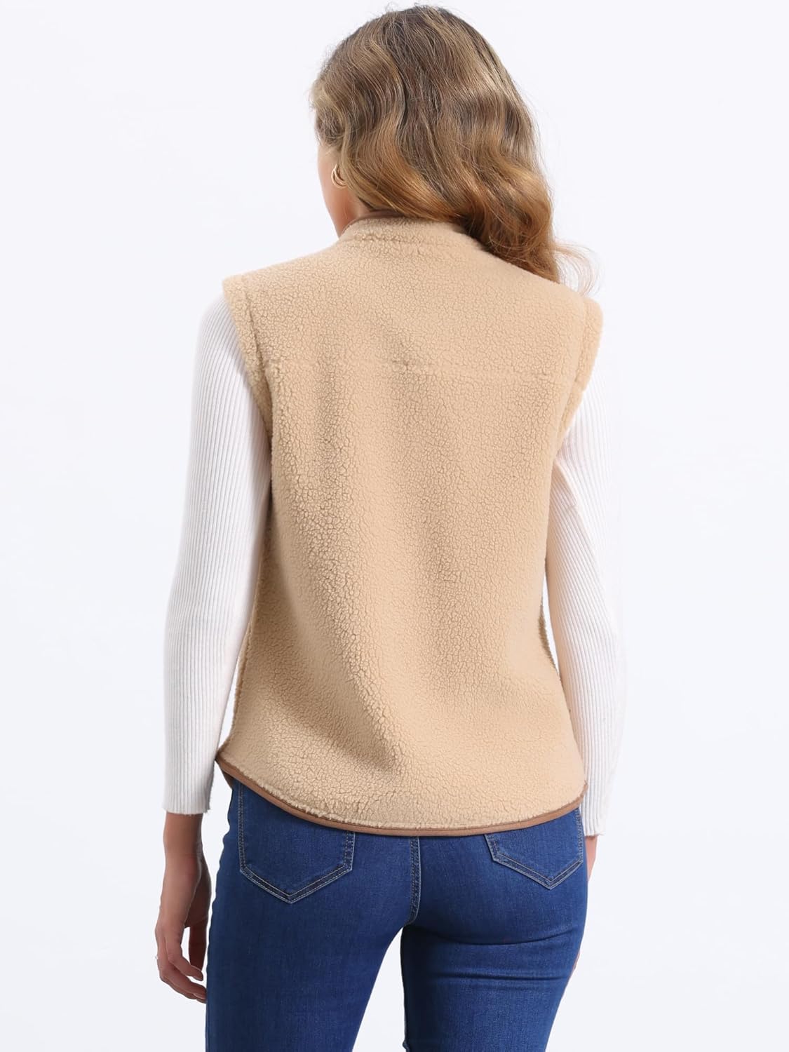Allegra K Women's Fleece Vest Button Down Sleeveless Jacket with Pockets Oversized Fuzzy Vests - Image 4