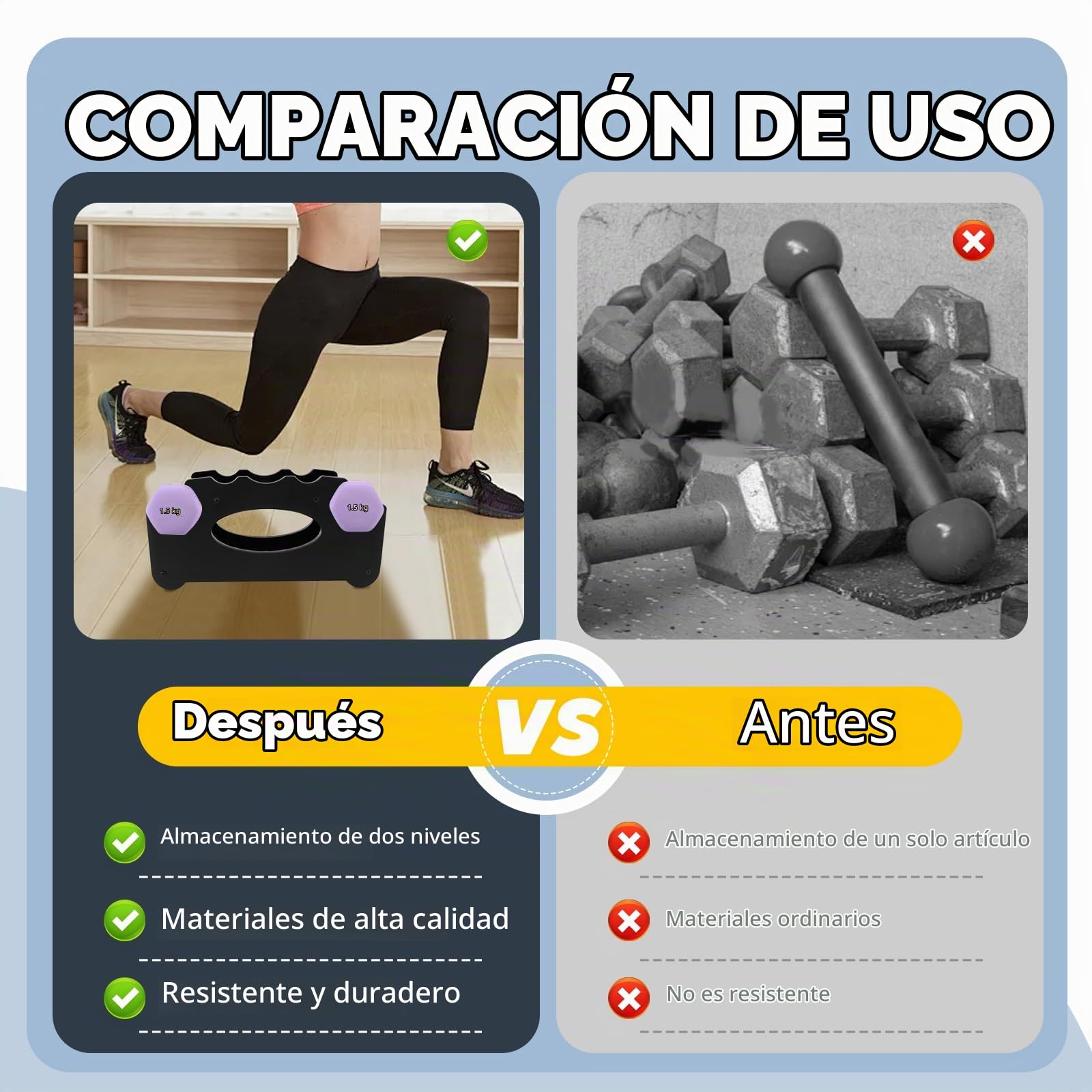 Soporte Mancuernas, Mancuernero, Compacto Soporte para Pesas, Soporte Pesas con Capacidad para 4 Mancuernas Pequeñas, Ideal para Gimnasios Domésticos, Doble Capa, Negro