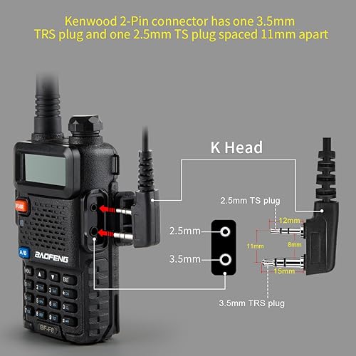 Miniatura 4 de Auricular de 2 pines para walkie talkie de tubo acústico  Auricular de radio bidireccional con micrófono PTT  Reemplazo para auriculares Kenwood,