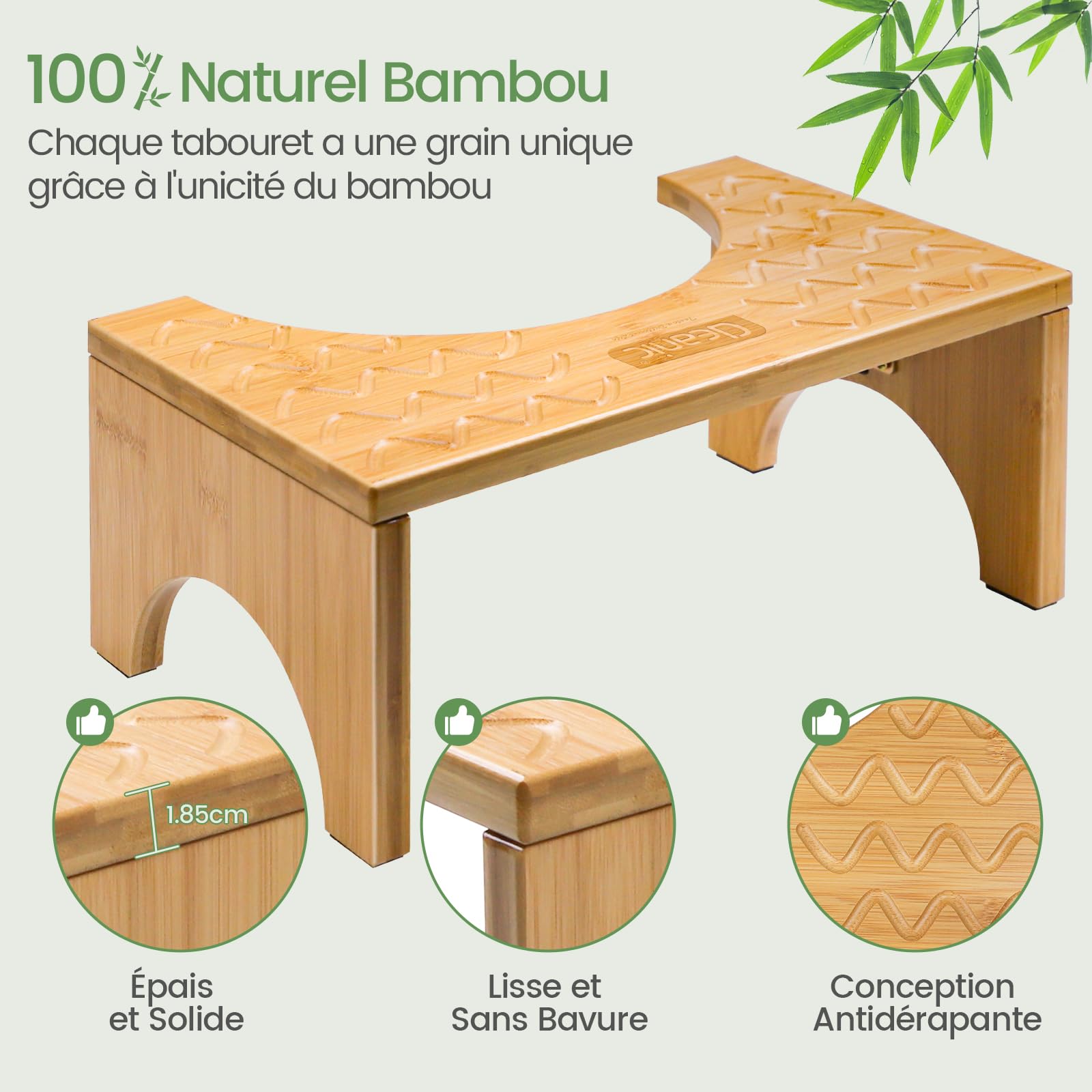 DEANIC Tabouret WC pour Adulte en 100% Bambou Naturel, Pliable avec Coussinets Antidérapants, Soulage la Constipation et Les Ballonnements
