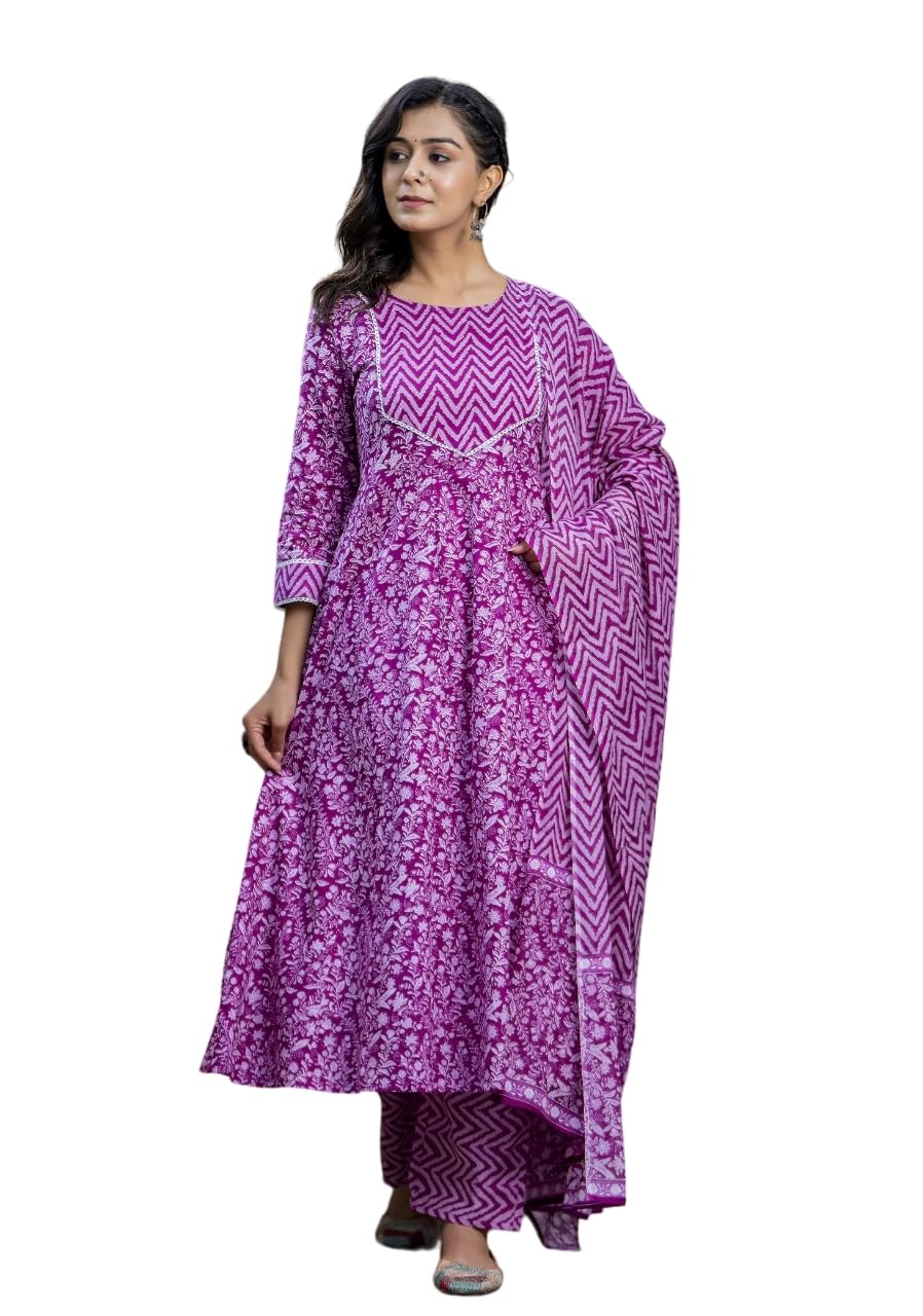 PARTHVI Women Anarkali Floral Printed Kurta and Pant Set with Dupatta | Ethnic Set | Dupatta Set | Suit Set | Kurta Set | Wedding Suit Set