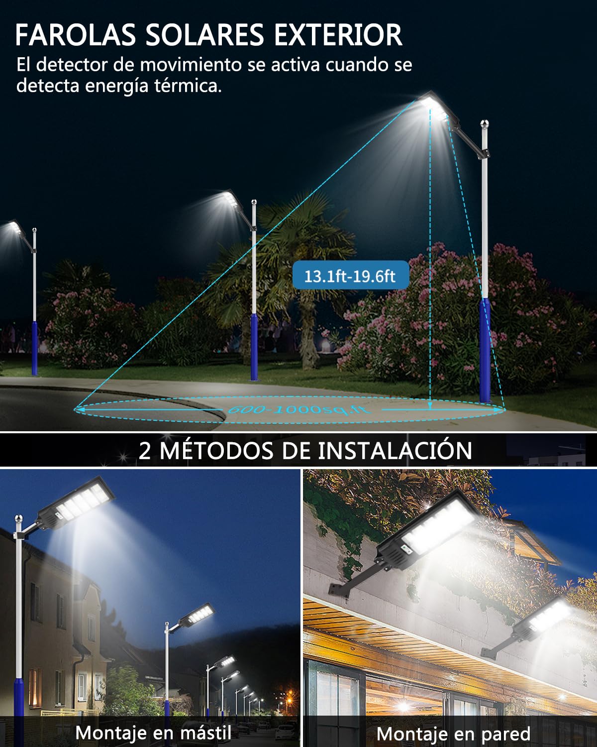 Sararoom Farolas Solares Exteriores, 400W 50000 LM Potente Farola Solar con Sensor de Movimiento, 6500K Impermeable Foco Solar Luz de Seguridad con Mando a Distancia para Jardín,Patio,Camino,Garage
