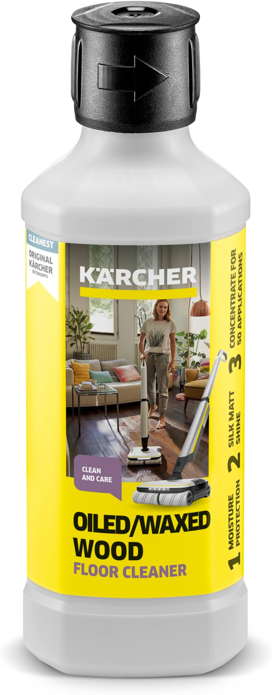 Kärcher floor cleaning and care RM 535 for oiled and waxed wooden floors, for a streak-free, silk matt shine, 500ml concentrate makes 40l cleaning liquid when diluted -Packaging May Vary