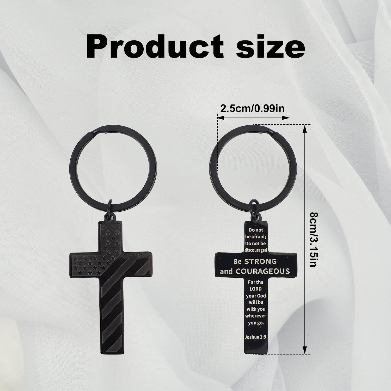 2pcs Cross Keychain for Men, Stainless Steel Cross Keyring Christian Bible Verse Key Chain Inspirational Scripture Religious Key Holder Cross Key Fob Gifts for Men Women Valentines Day - Image 2
