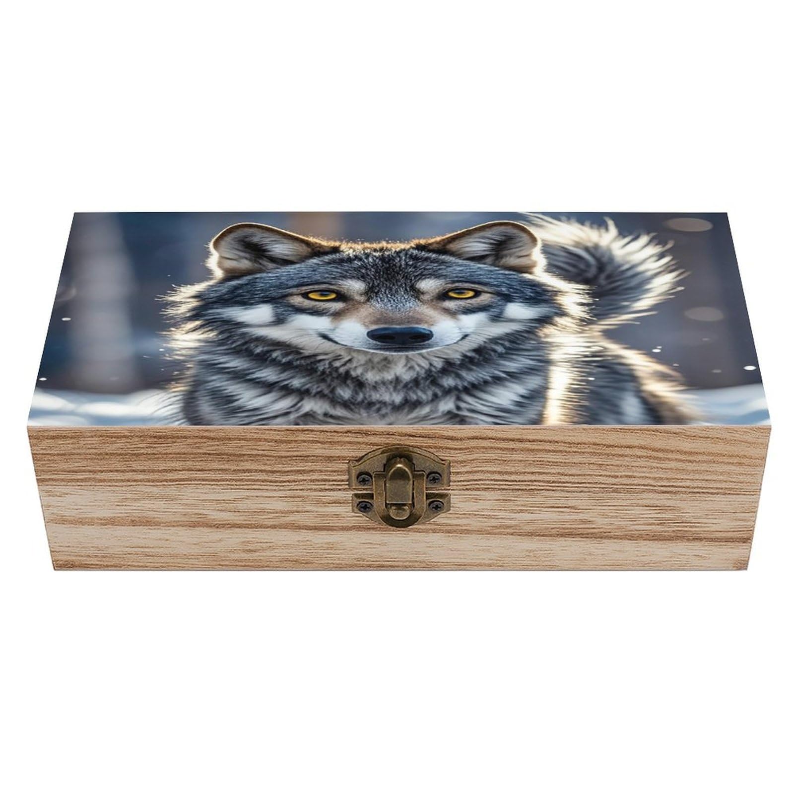 LZQPOEAS Cute Wolf Wooden Box Storage Space to Organize Jewelry in A Beautiful Small Storage Box Decorative Card Boxes Memory Treasure Boxes for Crafts And Photo Storage