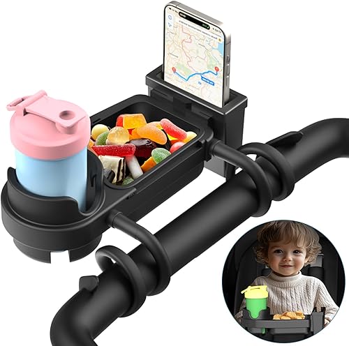 Bandeja universal para refrigerios para cochecito  3 en 1 soporte para teléfono con agarre flexible de silicona para brazos para bebé, accesorios de