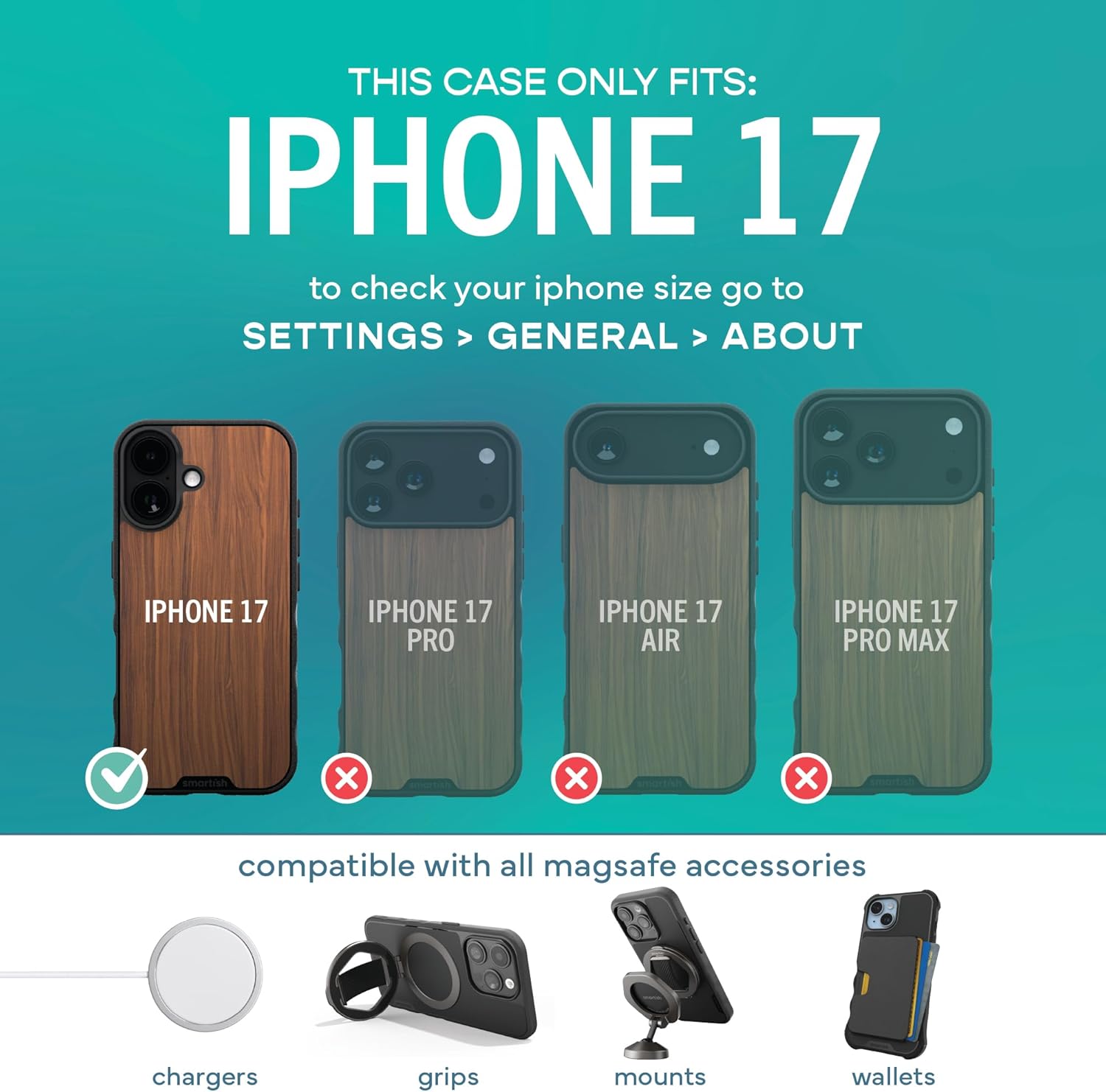 Smartish® iPhone 17 MagSafe Case - Gripmunk Magnetic Slim Case [Lightweight + Protective] Thin Grip Cover with Microfiber Lining for Apple iPhone 17 - Walnut Woods