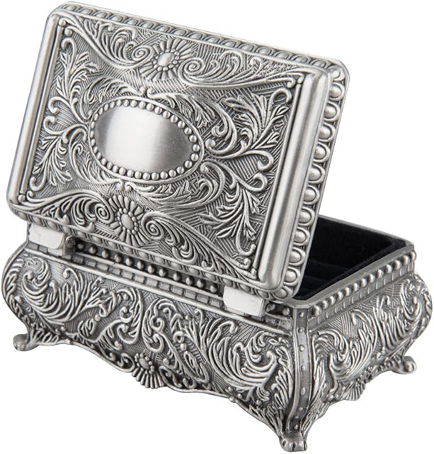 Feyarl Small Vintage Jewellery Box Antique Trinket Box Ring Earring Necklace Organizer Storage Metal Keepsake Box for Girls Women Birthday Christmas Gift (3.5 x 2.4 x 1.6 inch)