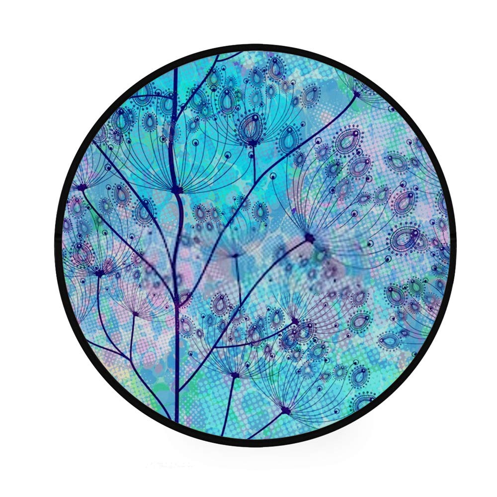 Paillasson rond intérieur extérieur bleu absorbant et tapis antidérapant fleurs