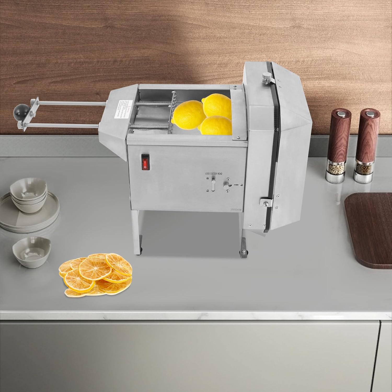 Electric Banana Slicer Machine, 110v Commercial Food Slicer with Adjustable Blades for Fruit Vegetable, Tabletop Electric Slicing Machine, for Restaurant Cafe Hotel Fast Food Milk Tea Shop