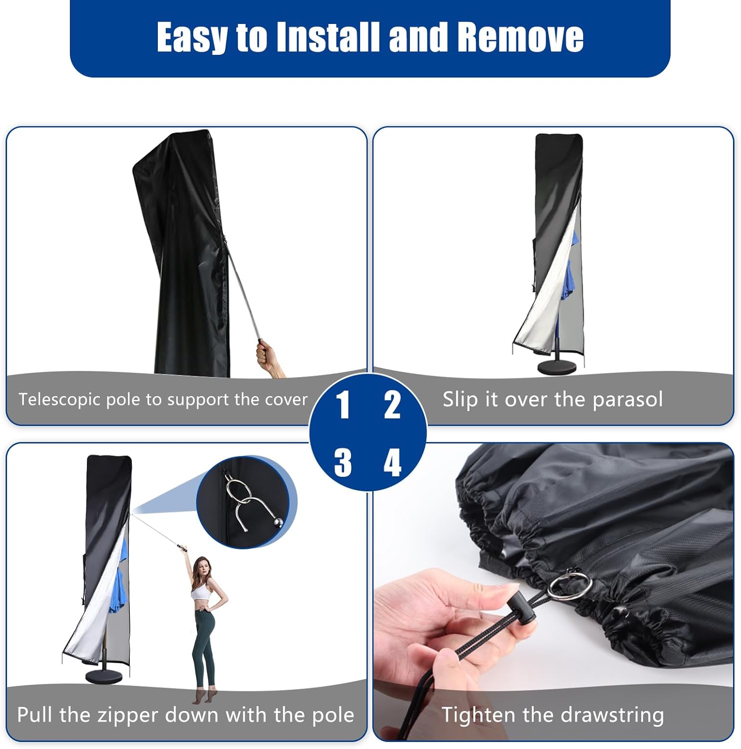 Umbrella Cover 420D Waterproof Outdoor,Patio Umbrella Parasol Cover,Waterproof Zipper & Top Vent,Windproof ,Anti-UV,Large Umbrellas Covers,Garden Umbrellas Covers,fits Double-Sided Umbrella 13-15 ft - Image 5