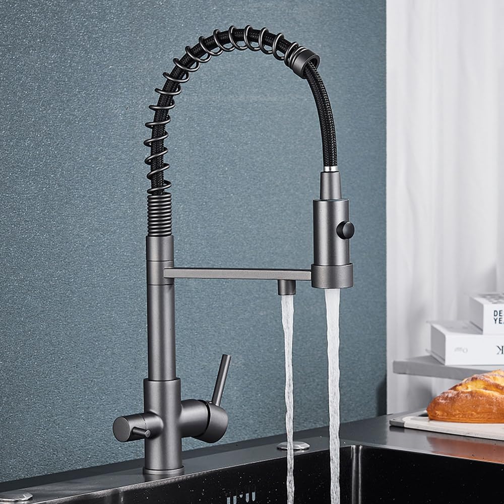 BHFPFZA Black Kitchen Faucet with Filter Brass Sink Tap 360° Rotate Dual Mode Gun Grey Kitchen Mixer for Drinking WaterStylish & Functional Upgrade