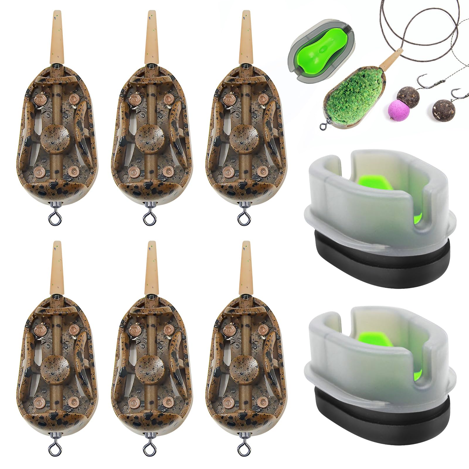 Vegena Method Feeders Fishing Carp - 6-Piece Inline Carp Fishing Feeders with Quick Release Mould - 20g, 30g, 40g, 40g, 50g, 60g Weights - Ideal for Pellet Bait and Coarse Fishing