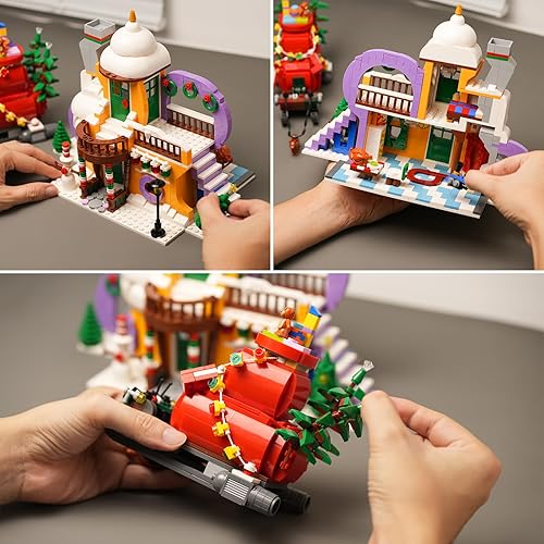 Miniatura 3 de Juego de juguetes de construcción de casas de nieve con luces, compatible con Lego Chritmas Village, regalos de Navidad para niños y niñas, familia,