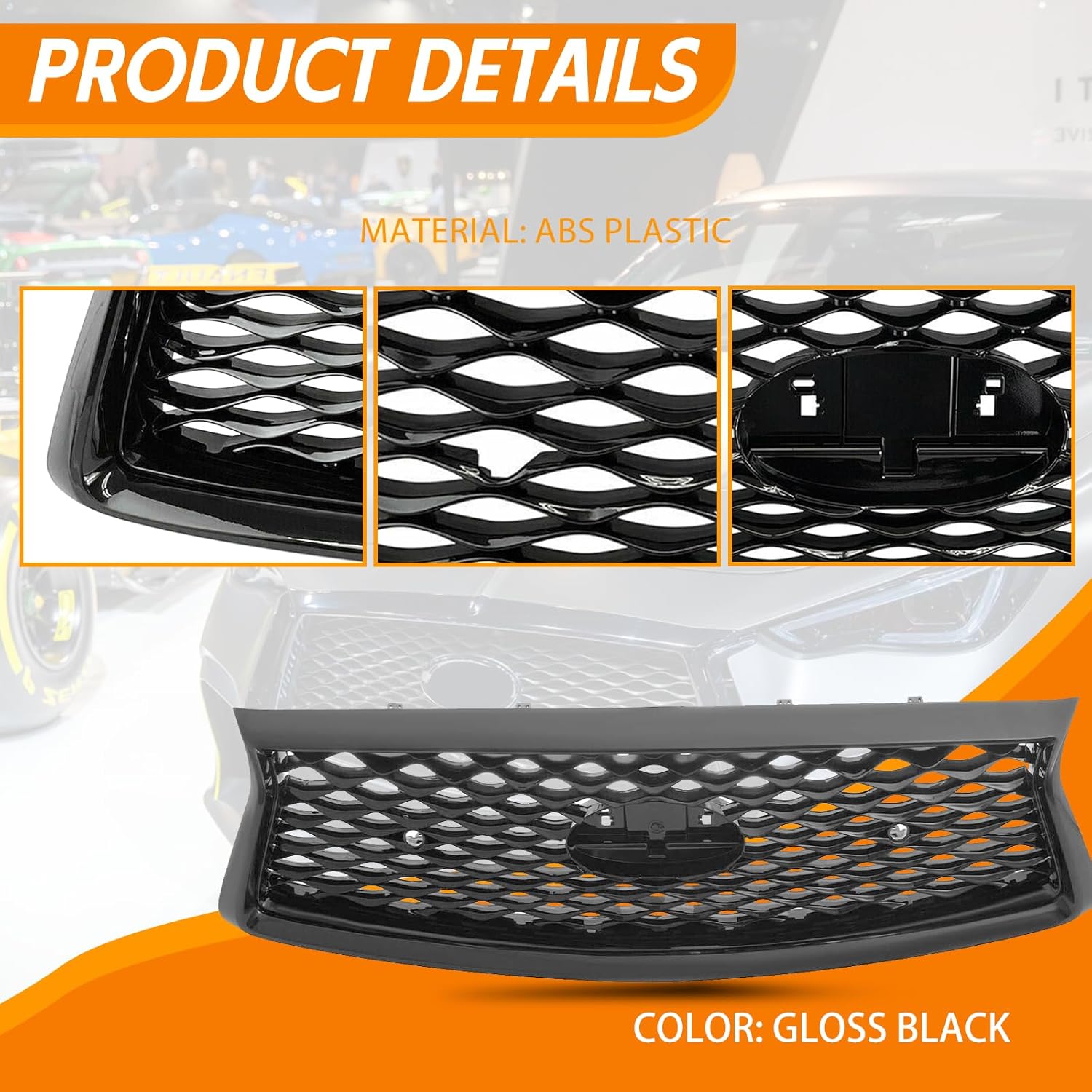 YLT AUTO Front Cover Bumper Upper Grille Assembly Replacement Shroud Gloss Black Front Mesh Air Intake Fit 2018-2022 for INFINITI Q50