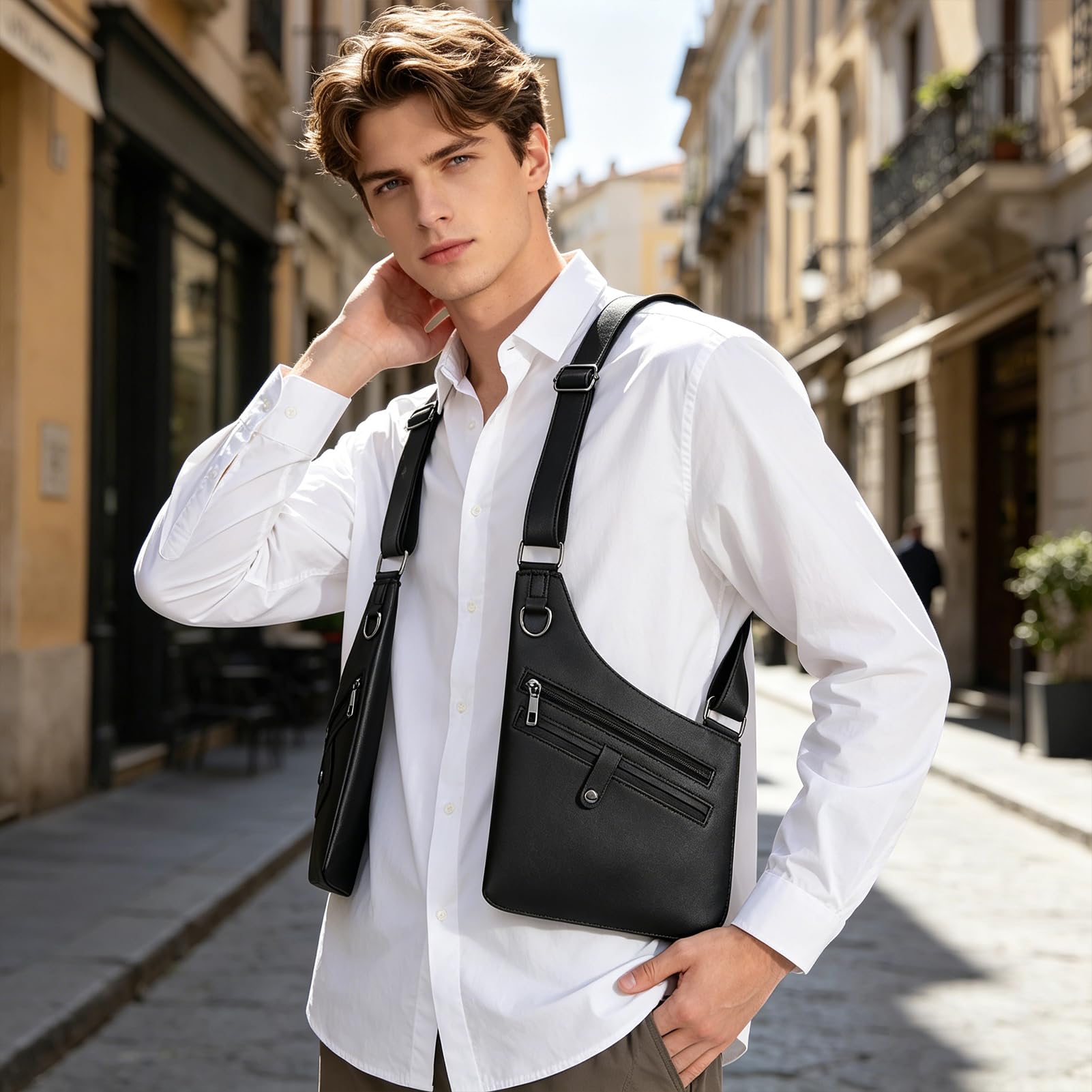 Sling Bag Hommes Femmes Holster Sac Hommes Anti Vol Sac Vélo Sac Bandoulière pour Voyages Randonnée et Outdoor
