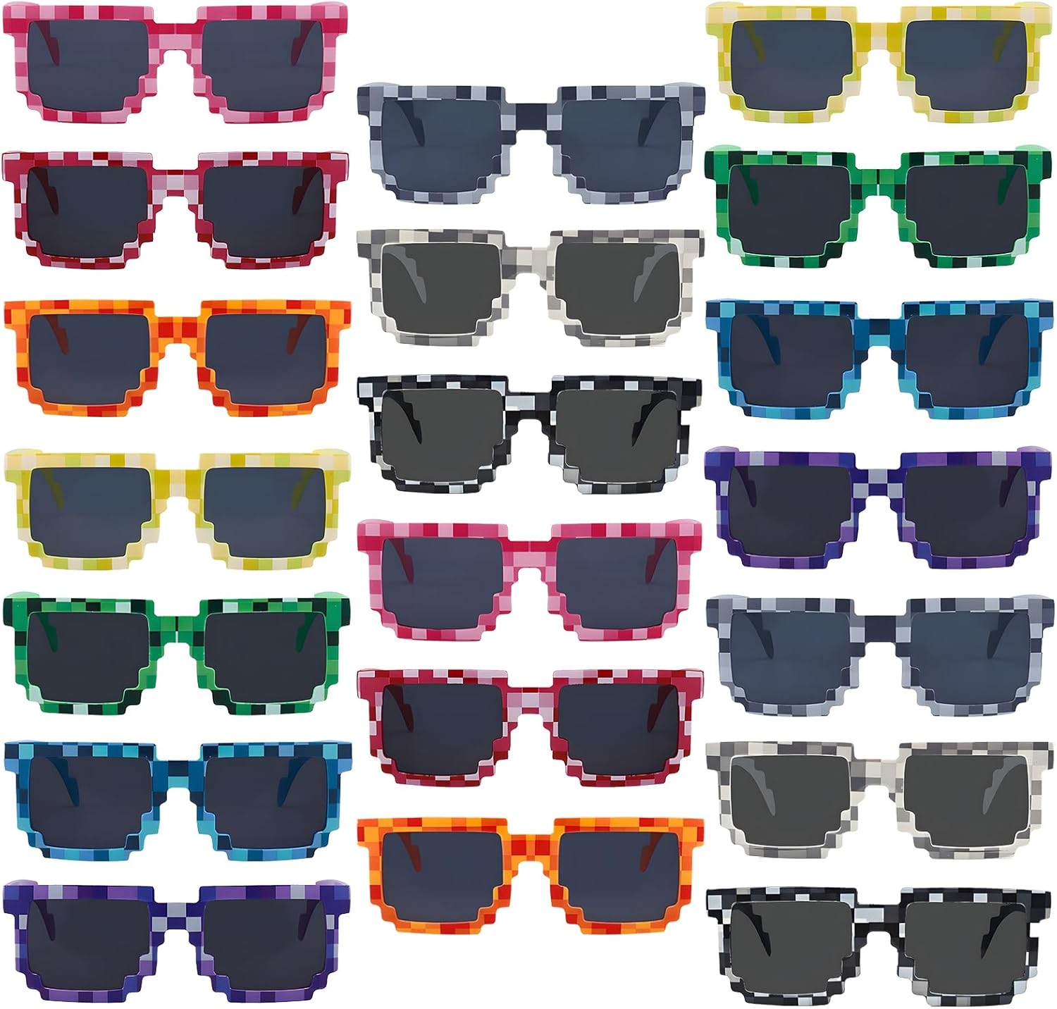 YQVIE Bulk Pixel Sunglasses Assorted Color Miner Pixel Party Glasses for Adult Pixelated Eyewear 20/40/50 Pack