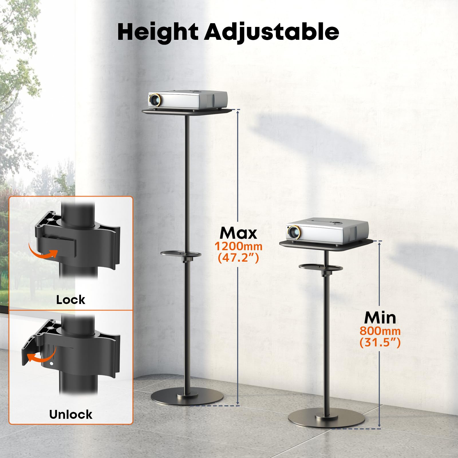 PUTORSEN Support pour Beamer - Support de sol réglable 70-120cm 6KG pour projecteurs, caméras, ordinateurs portables