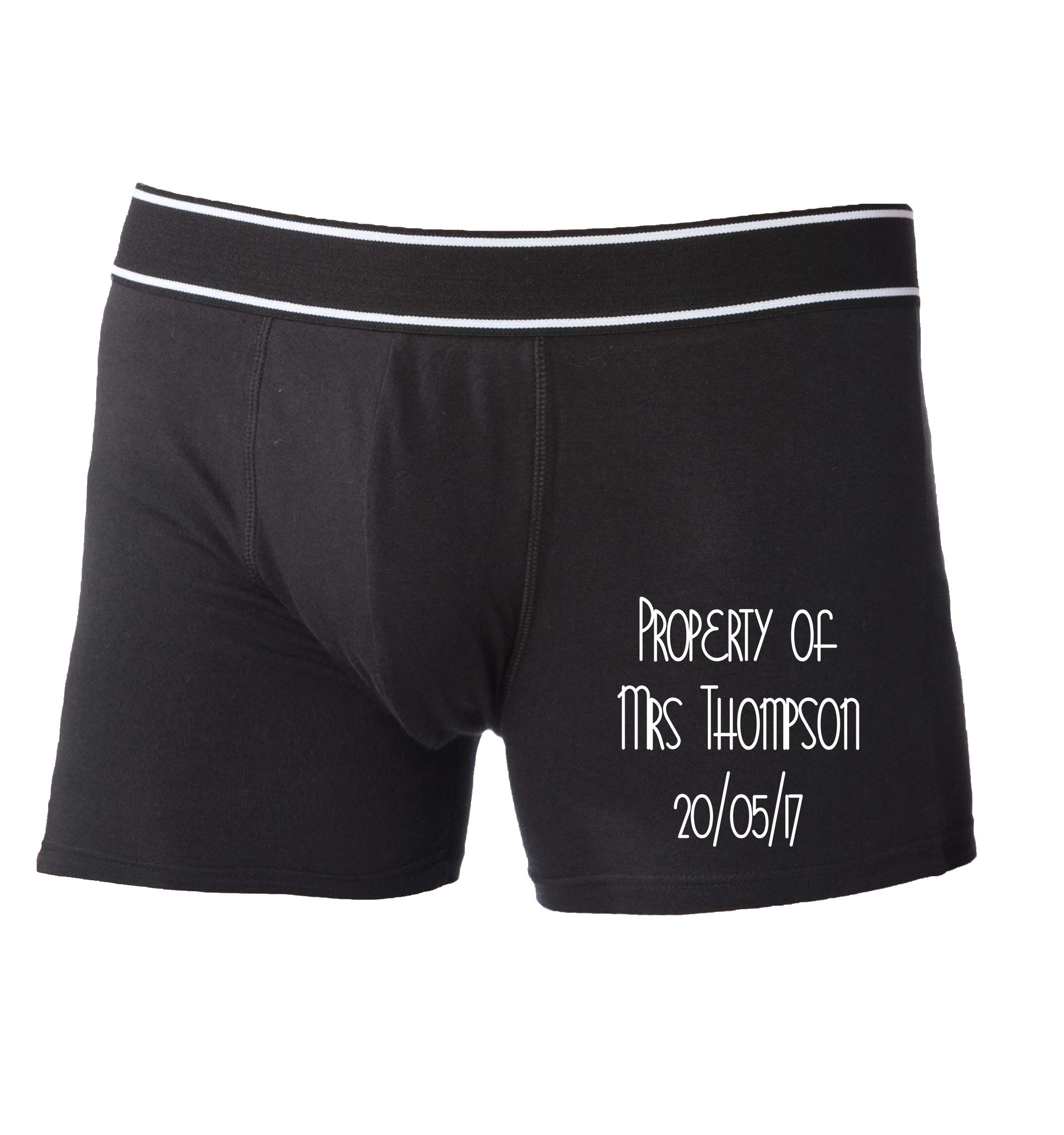 Xanbi & Me Designs Men's Black Groom Wedding Day Boxers Shorts, Personalised Boxer Shorts, Property Of Mrs (Xxl - 38")