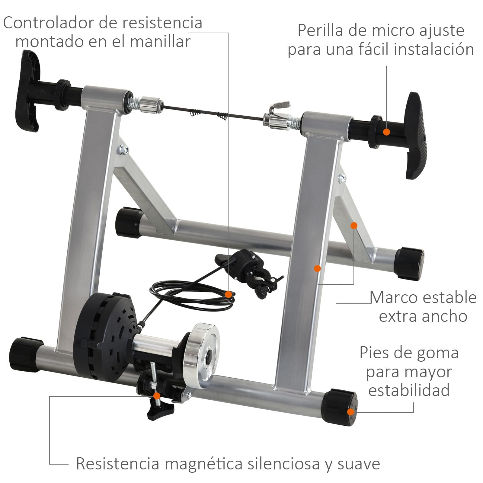 HOMCOM Home Trainer pour vélo Support entraînement vélo VTT Trainer magnétique Pliable 5 Niveaux de résistance réglable Gris métal