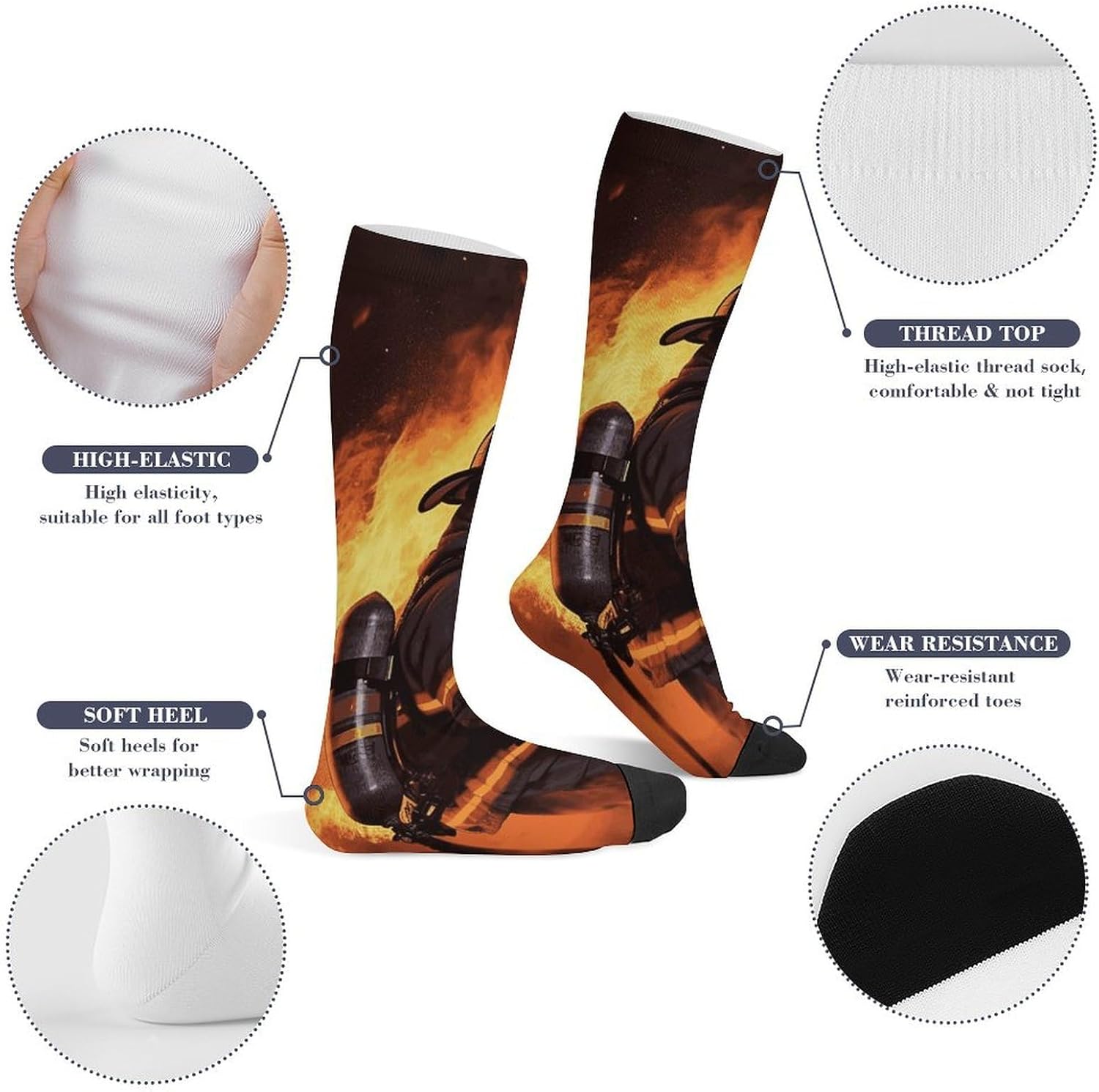 Firefighter Fireman Flame Knee High Soccer Socks Moisture Wicking