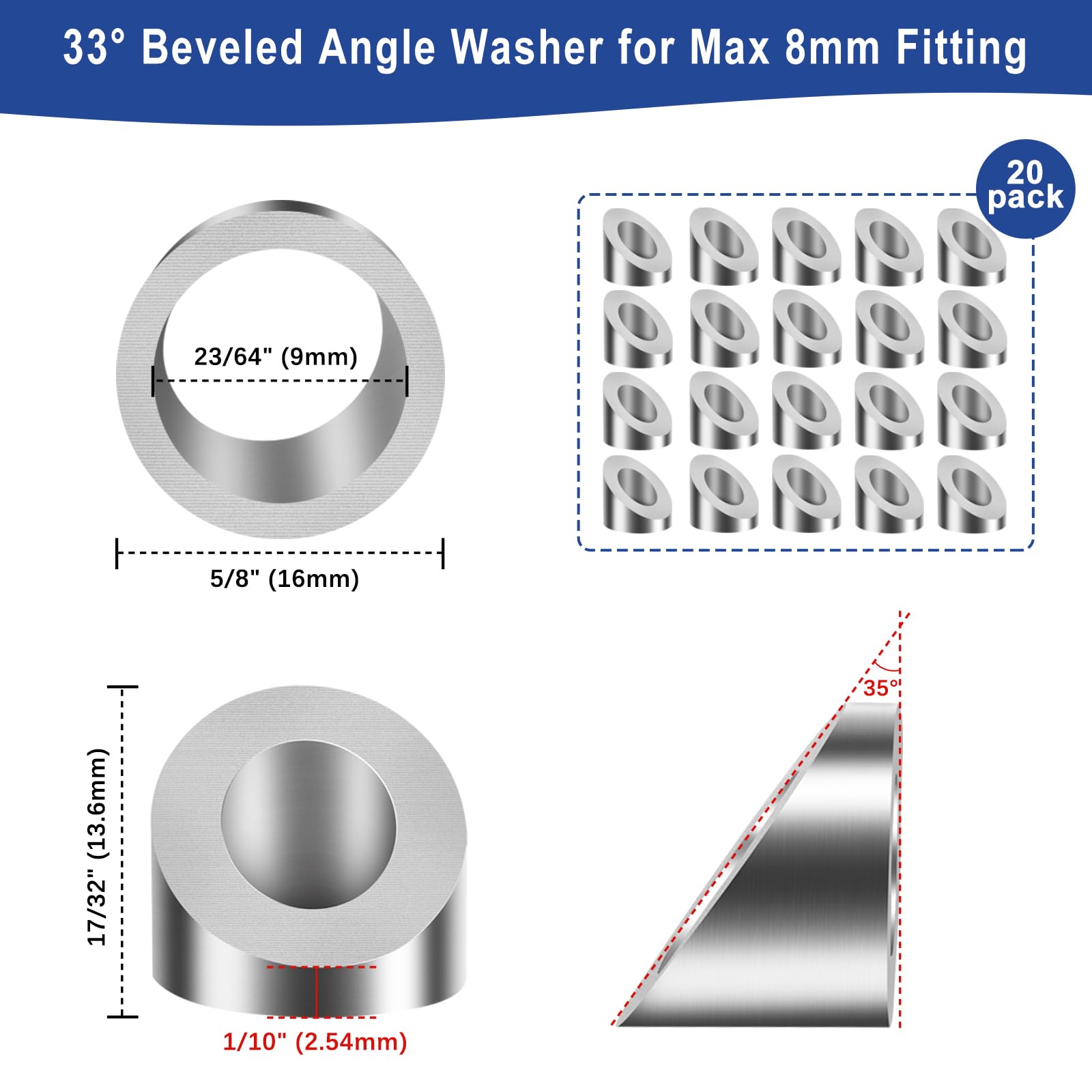 Snapklik.com : 20 Pack Beveled Angle Washers 25/64