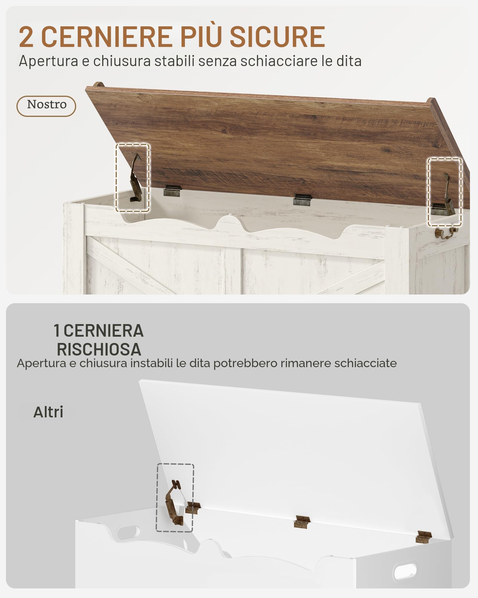 Hzuaneri Cassapanca 100 cm, Panca Contenitore da Interno, Panca Portaoggetti, Pouf Contenitore Rettangolare, 40 x 100 x 48 cm, per Corridoio, Camera da Letto, Soggiorno, Bianco Marrone SB04514B