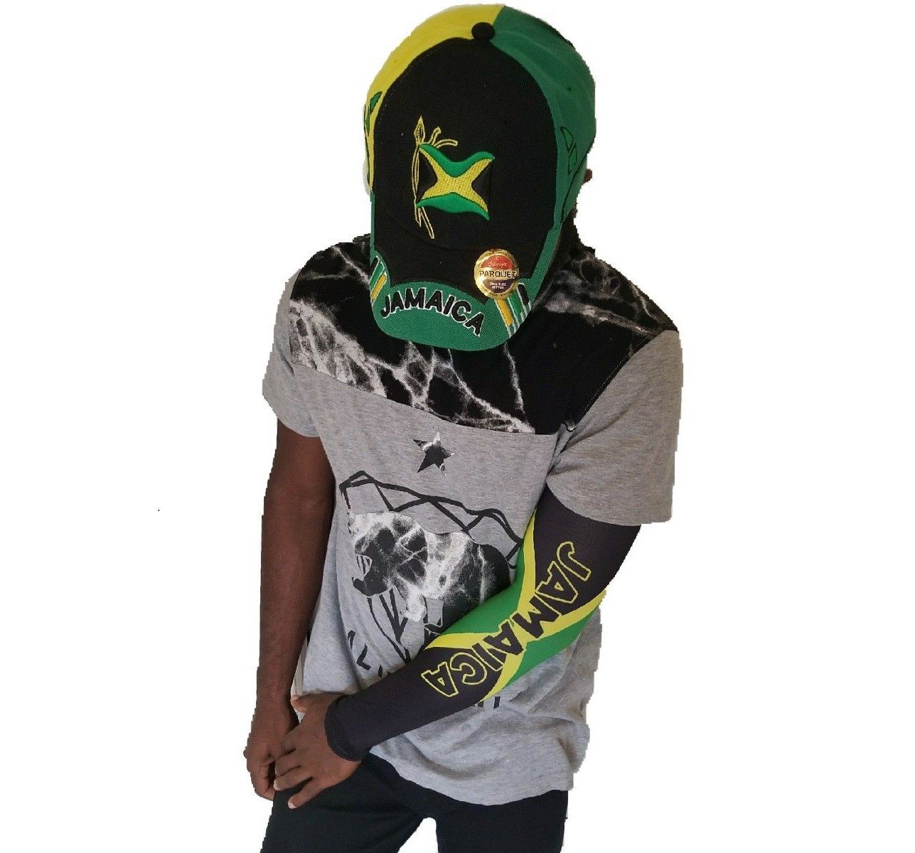 BUNFIREs Jamaica Flag Arm or Calf Sleeve size 1 Sleeve Men Women Sunblock Protective W/Jamaican Baseball Cap HAT