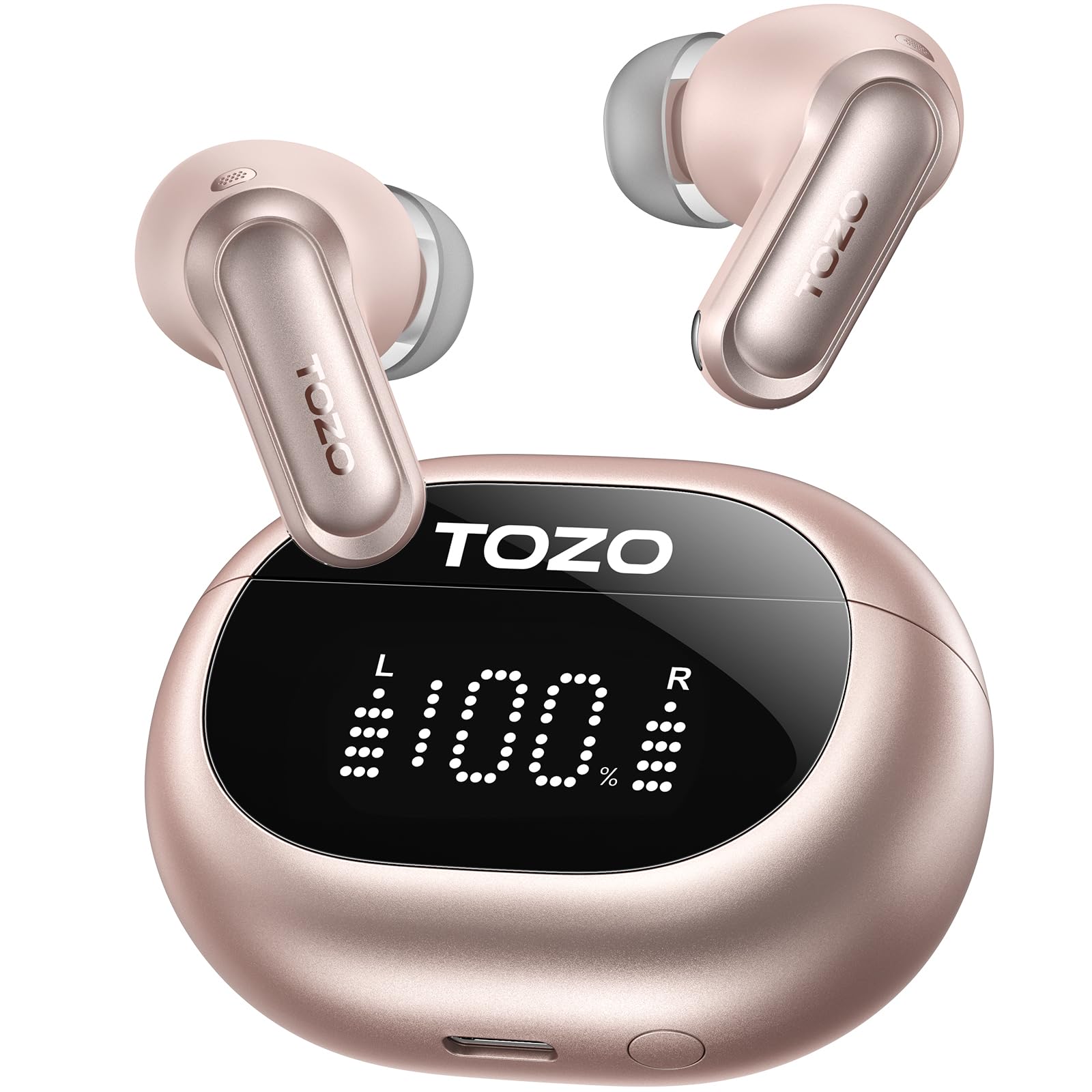 TOZO NC20 Active Noise Cancelling Wireless Earbuds LDAC Hi-Res Bluetooth | 6 Mics AI Call Ear Buds 80H Playtime, Dual Pairing, 32 EQ via App, IPX8 Waterproof, Wireless Charging Case Rose Gold