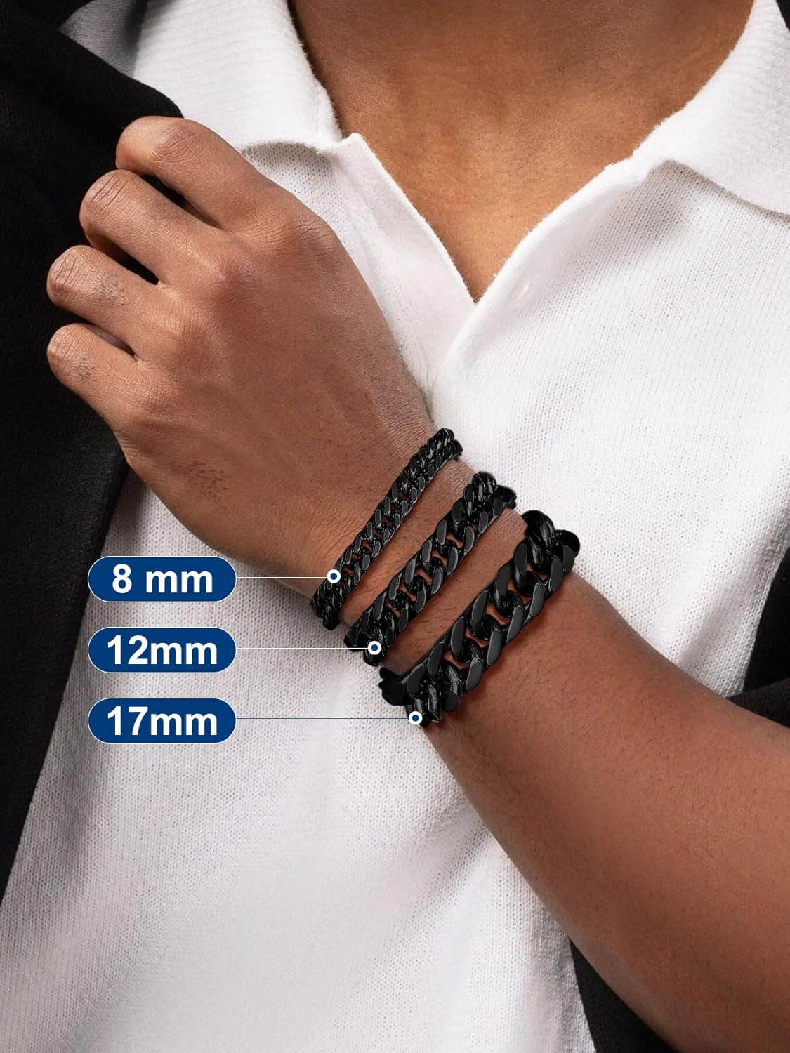 ChainsPro Miami Cuban Link Chain Bracelet for Men, 8/12/17mm, 7.5/8.3/9inch, 316L Stainless Steel/18K Gold Plated/Black Hip Hop Bracelets for Father Husband No Tarnish Bracelet- Send Gift Box - Image 6