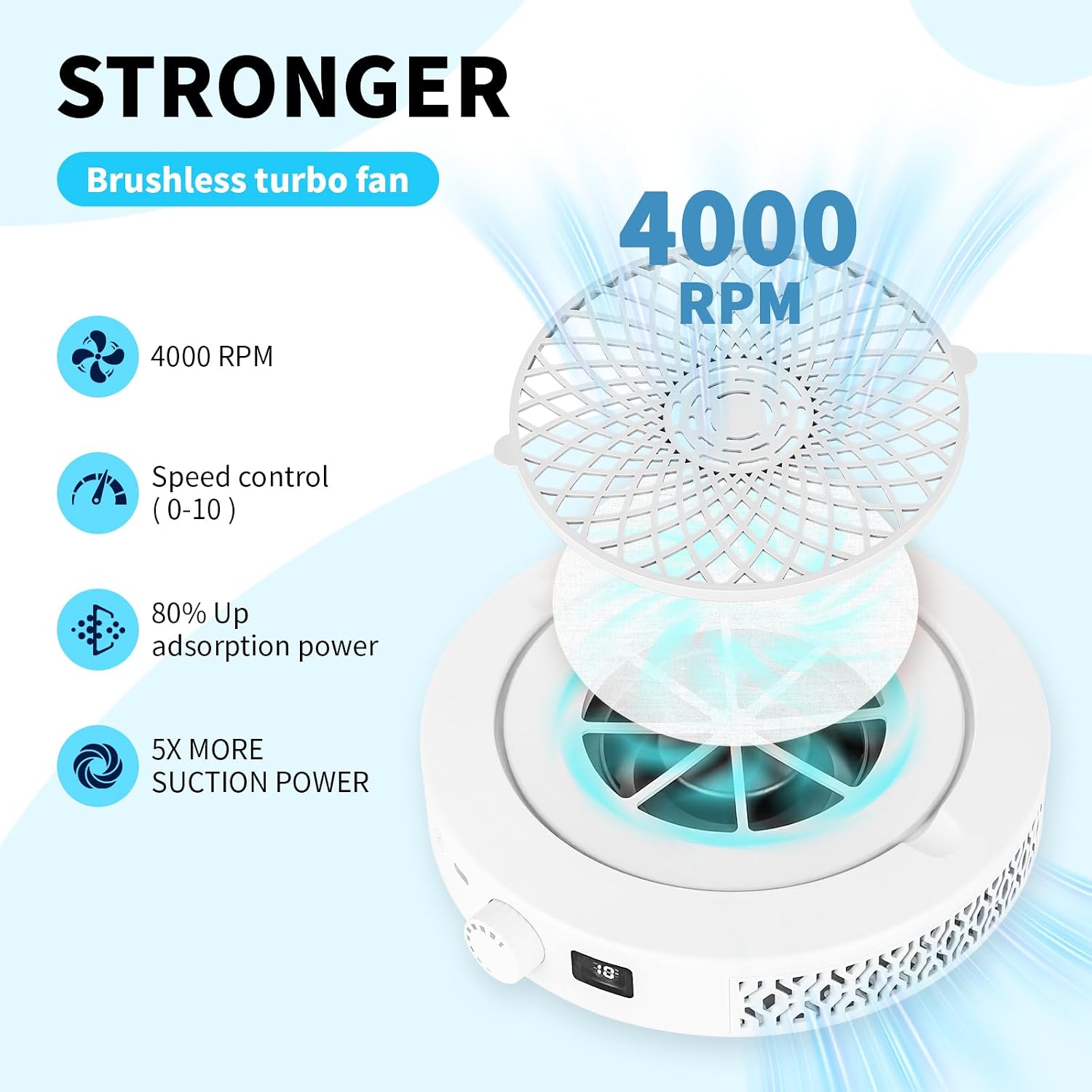 Cordless Nail Dust Collector, Portable Nail Fan Dust Collector with 10 Suction Modes, Nail Vacuum for Nail Tech, 30pcs Filters & Brush, Easy-Control for Acrylic Gel Nail Polishing Nail Tech Use(White)