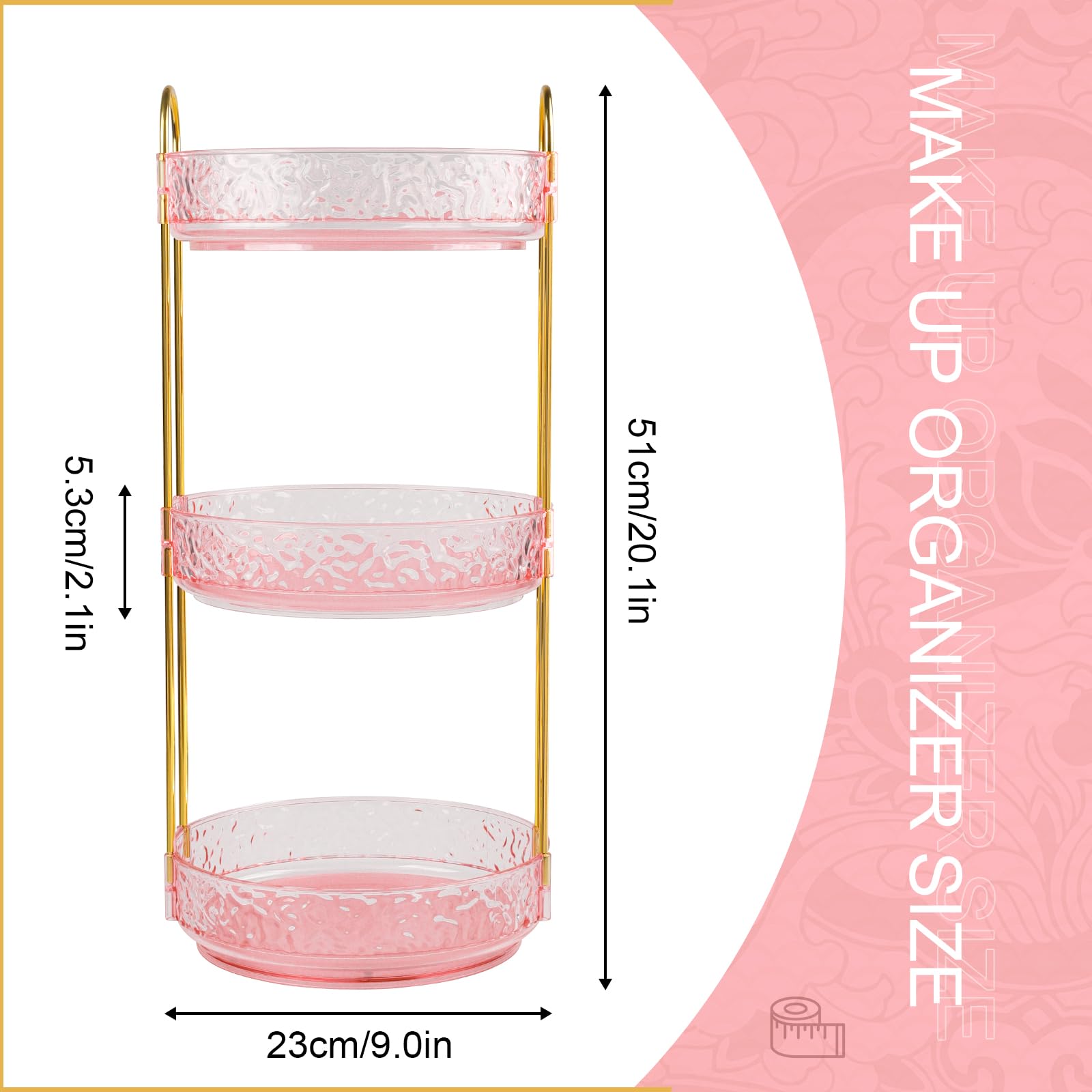 Fangoo 3 Capas Organizador de Maquillaje Giratorio 360 Grados Gran Capacidad Cosmética para Dormitorios Organizador Perfumes y Cremas Pintalabios Brochas Baño Tocador (Rosa)