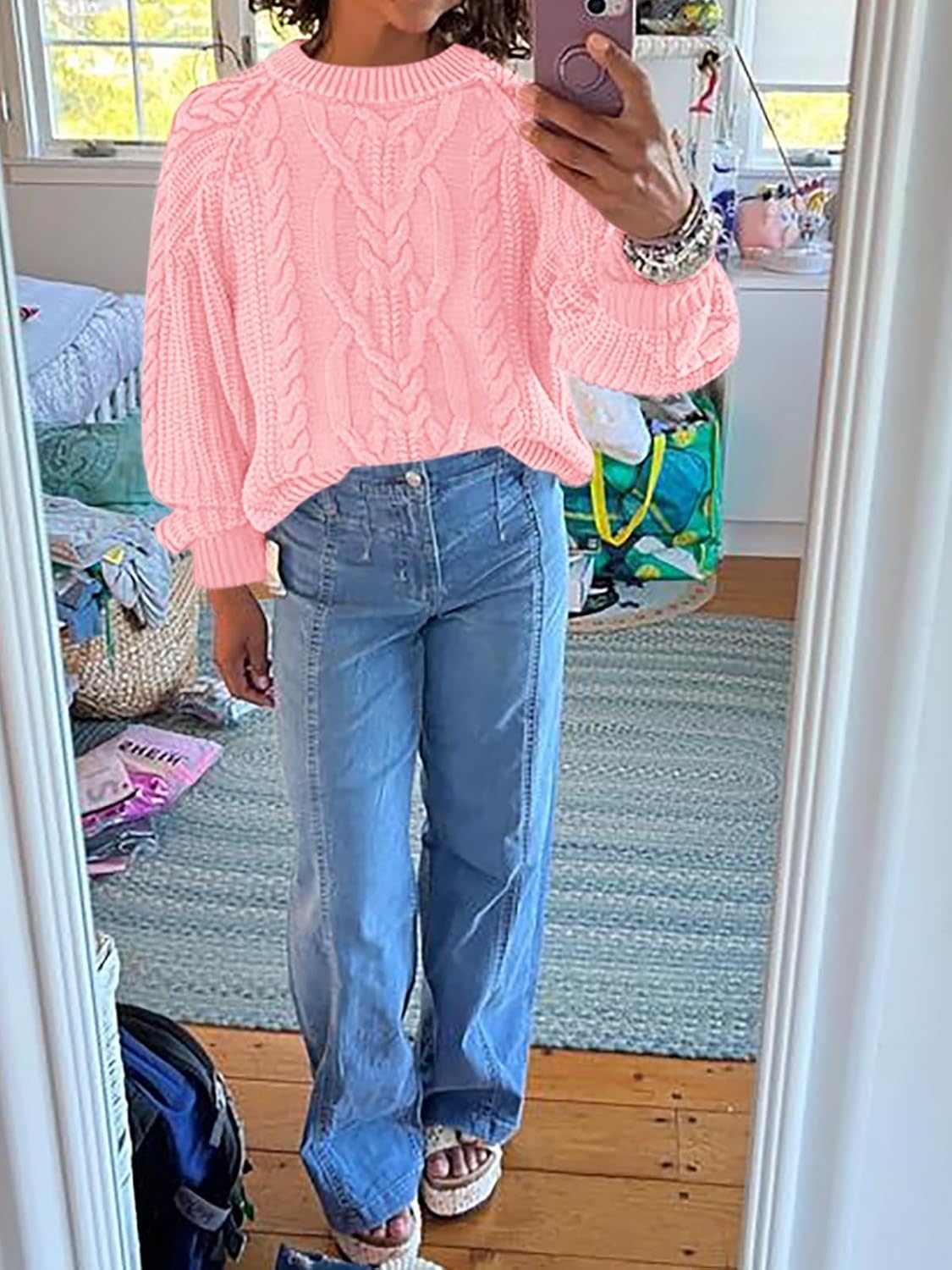 Cicy Bell Womens Oversized Cable Knit Sweaters Crew Neck Long Sleeve Fall Chunky Pullover Casual Loose Fit Sweater Tops - Image 5