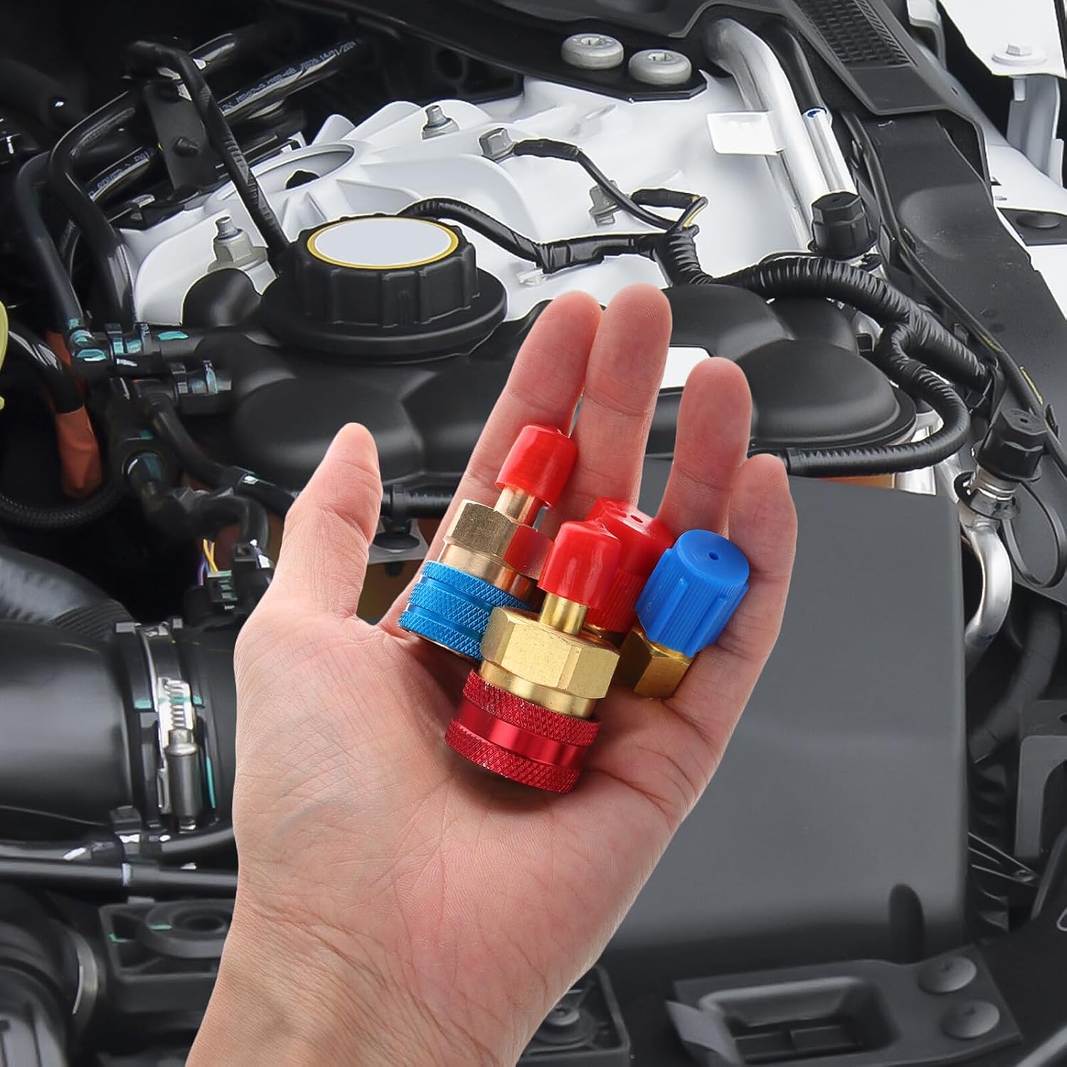R1234yf Quick Coupler Car Ac Recharge Kit with High and Low Pressure Brass Adapter Fittings for Automotive Air Conditioning System Maintenance