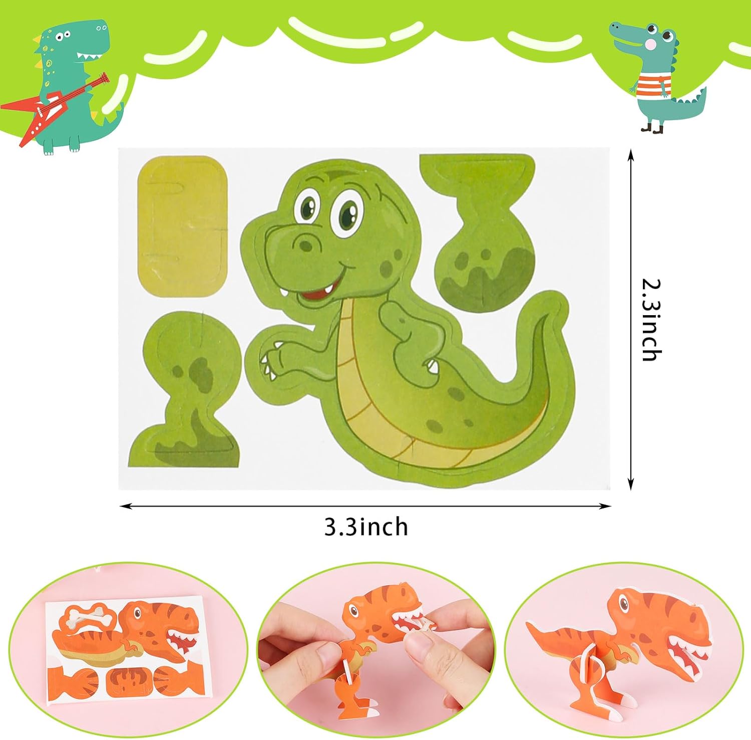 KIMOBER 25Pcs Educational 3D Cartoon Puzzle,3D Dinosaur Puzzle for Kids DIY Cartoon Dinosaur Animal Learning Jigsaw Toys for Kids