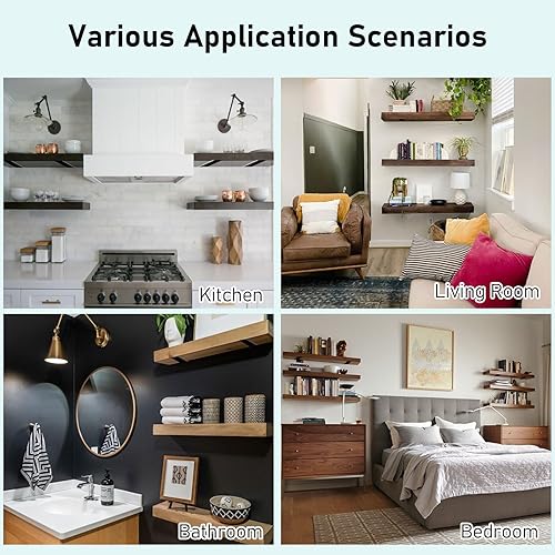 Miniatura 6 de Soportes de estante resistentes industriales en L - 0.2 pulgadas de grosor de acero sólido de alta calidad, soportes de pared rústicos negros para