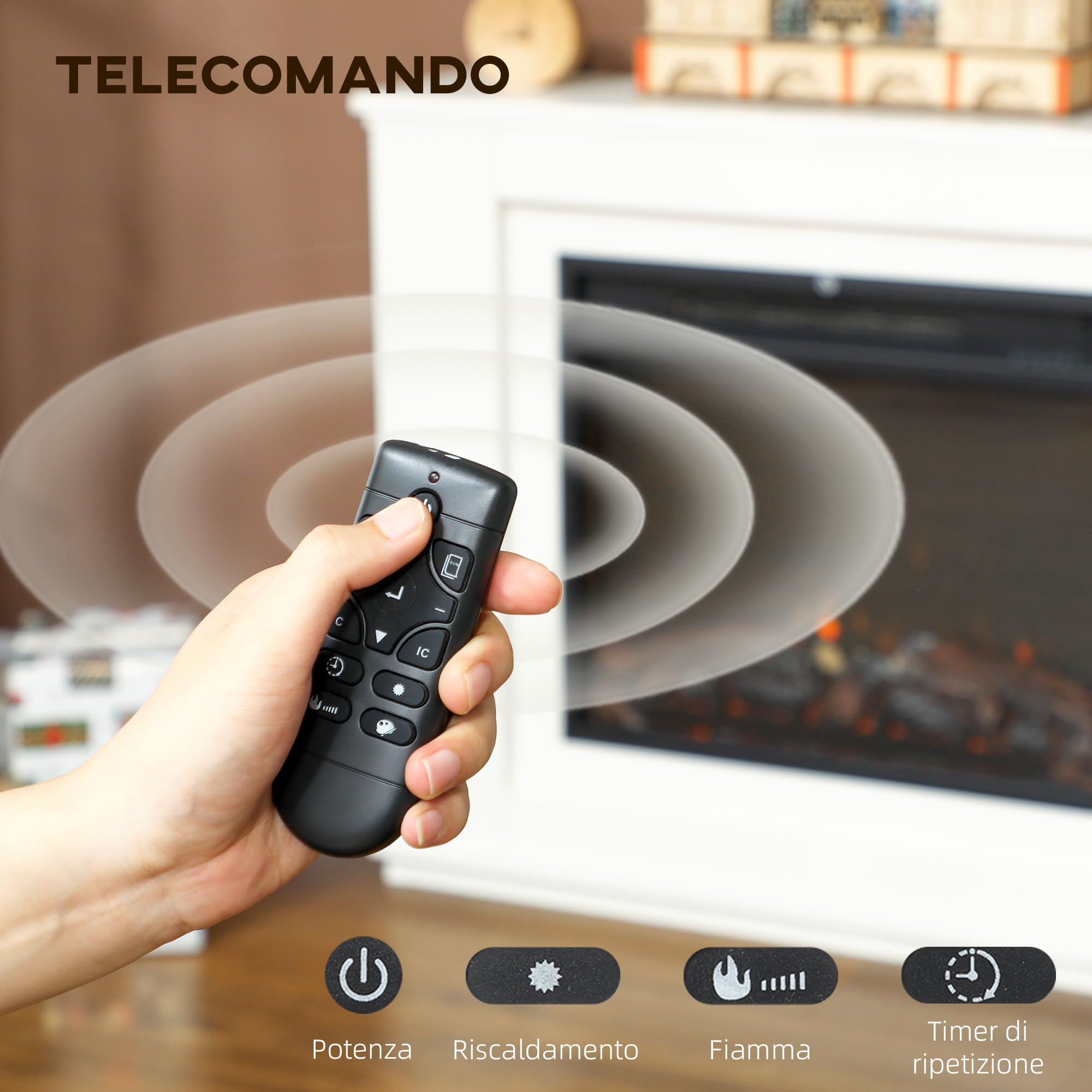 HOMCOM Camino Elettrico da Incasso Effetto Fiamma 3D 2000W 30㎡ Bianco | Realistico, Caminetto Elettrico Silenzioso, Luce 12 Colori, Termostato, Riscaldamento Regolabile, Timer, Telecomando